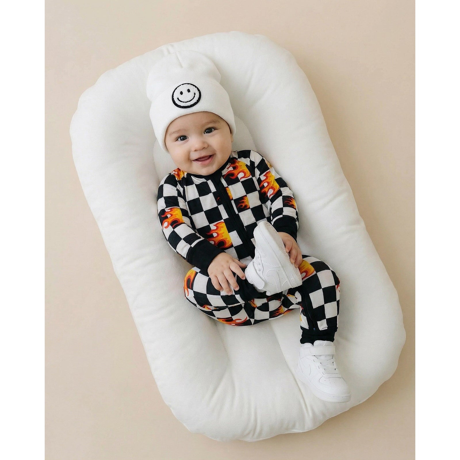 Bamboo Zip Romper | Checker Blaze