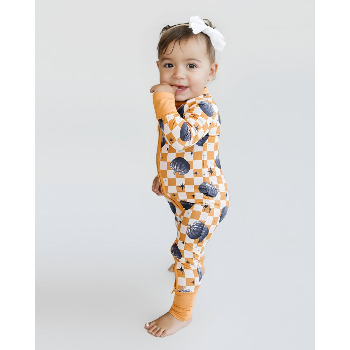 Bamboo Zip Romper | Checkered Pumpkin