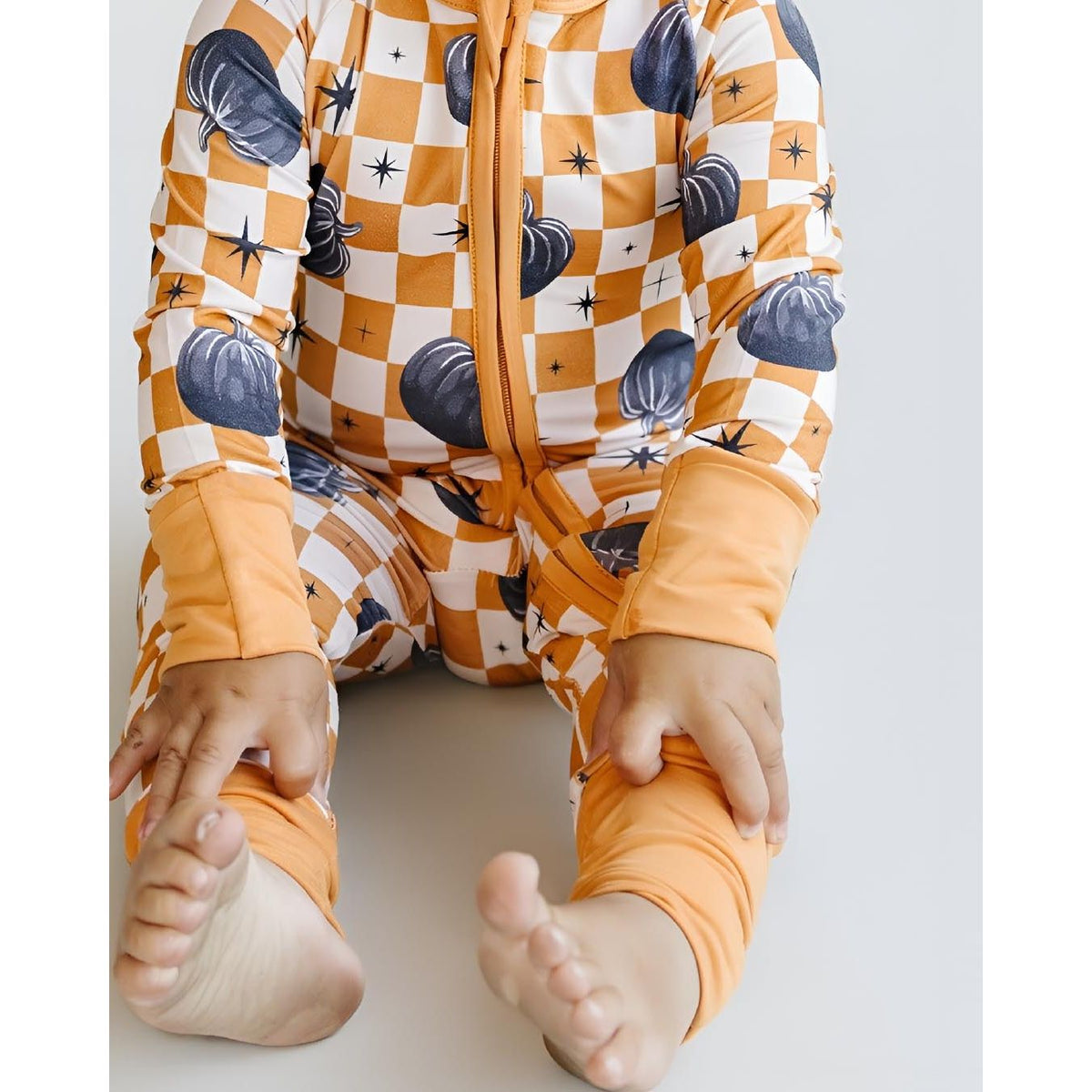 Bamboo Zip Romper | Checkered Pumpkin