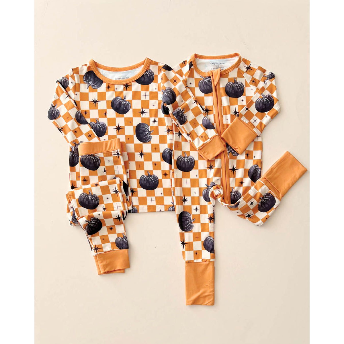 Bamboo Zip Romper | Checkered Pumpkin