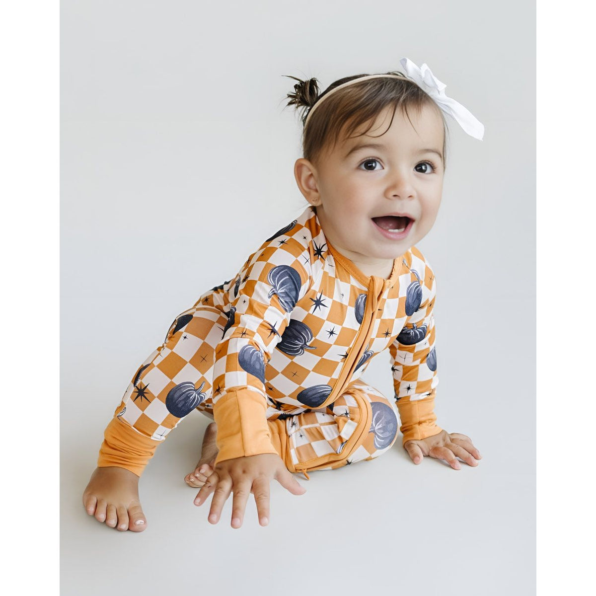 Bamboo Zip Romper | Checkered Pumpkin