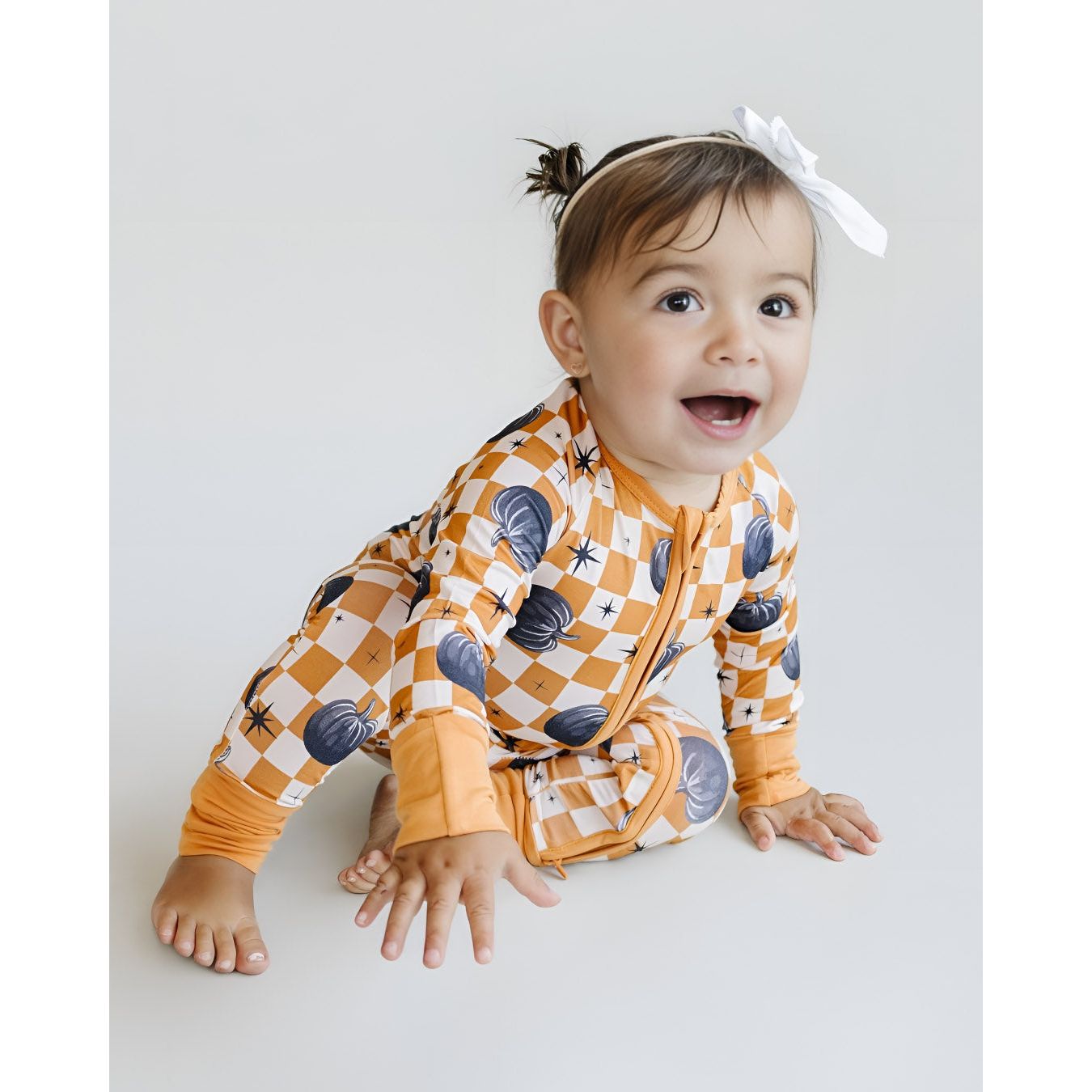 Bamboo Zip Romper | Checkered Pumpkin