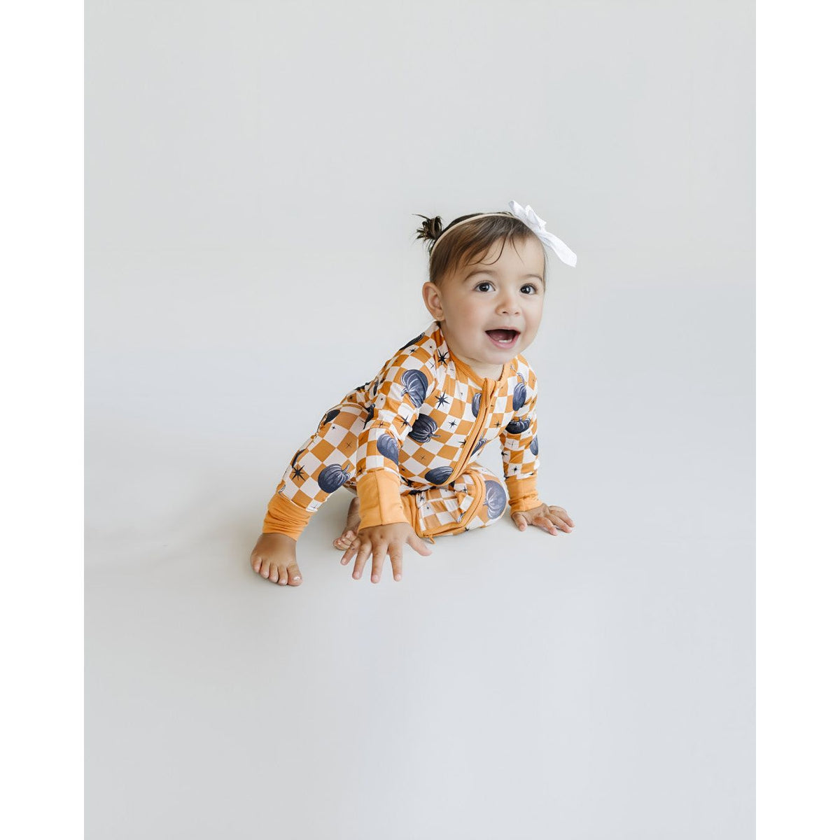Bamboo Zip Romper | Checkered Pumpkin