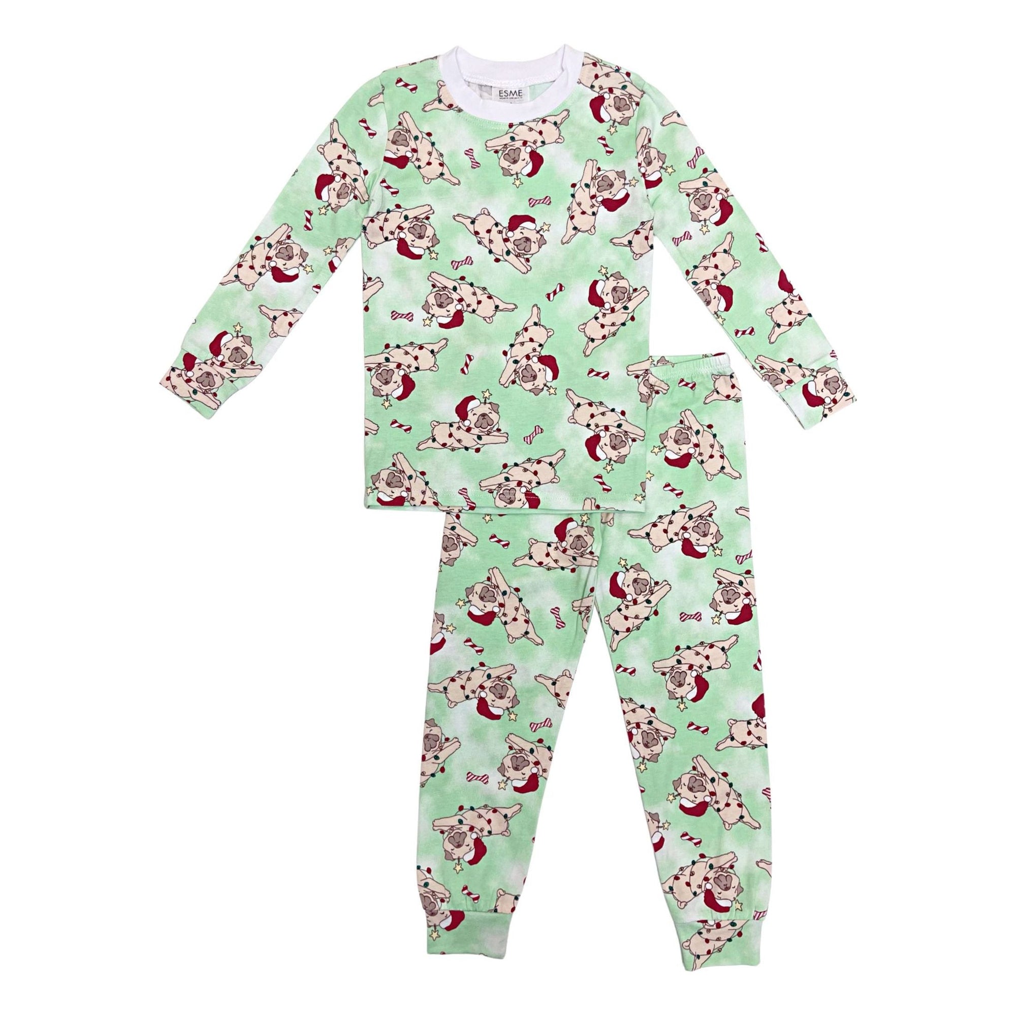long sleeve pajama set | christmas pug