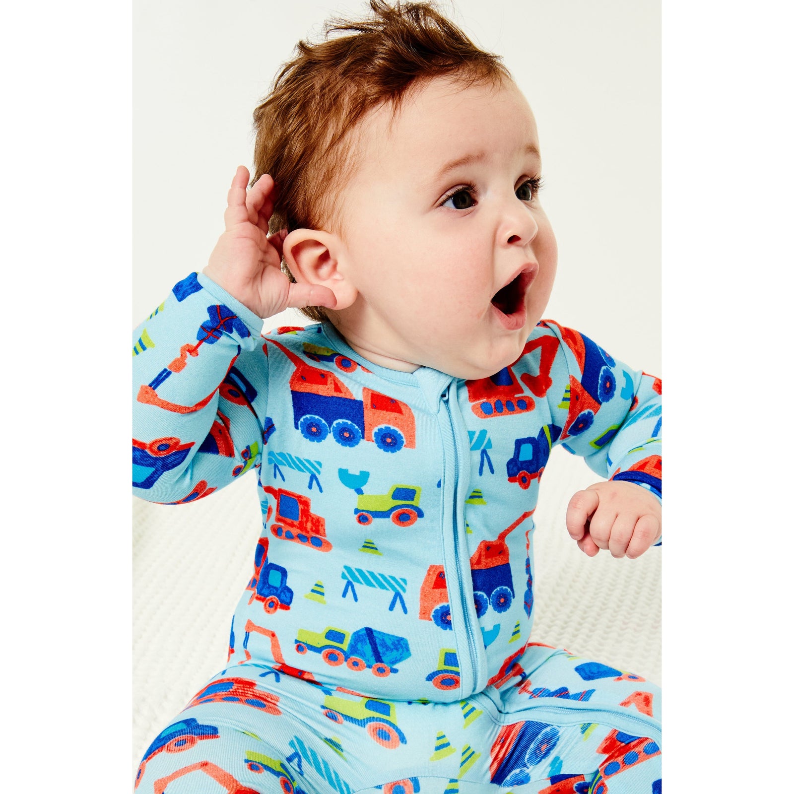 Soft & Stretchy Zipper Footie - Construction Blue