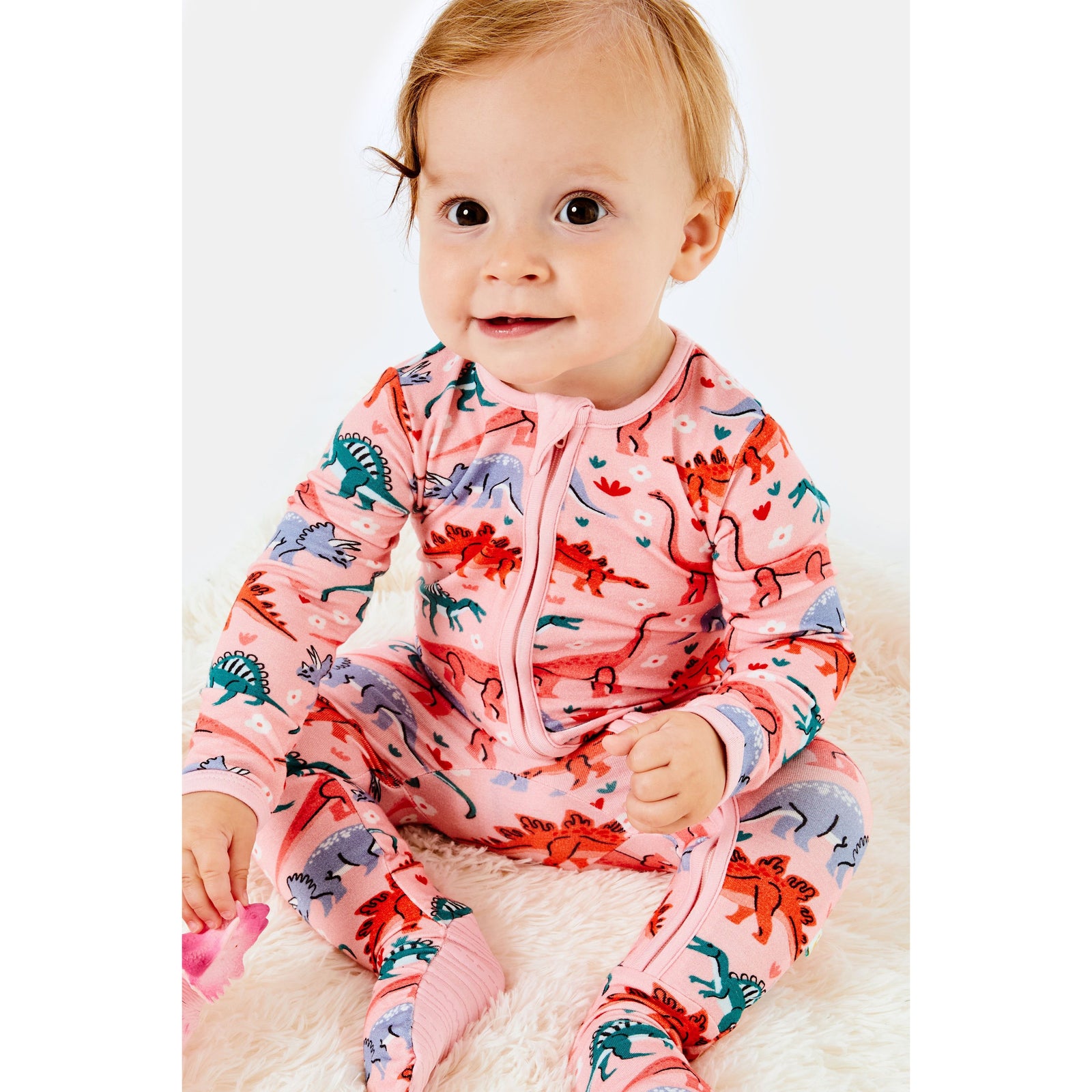 Soft & Stretchy Zipper Footie - Dinosaur Garden