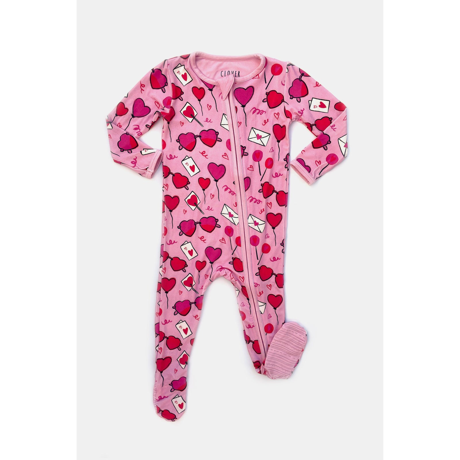 Soft & Stretchy Zipper Footie - Heart Party