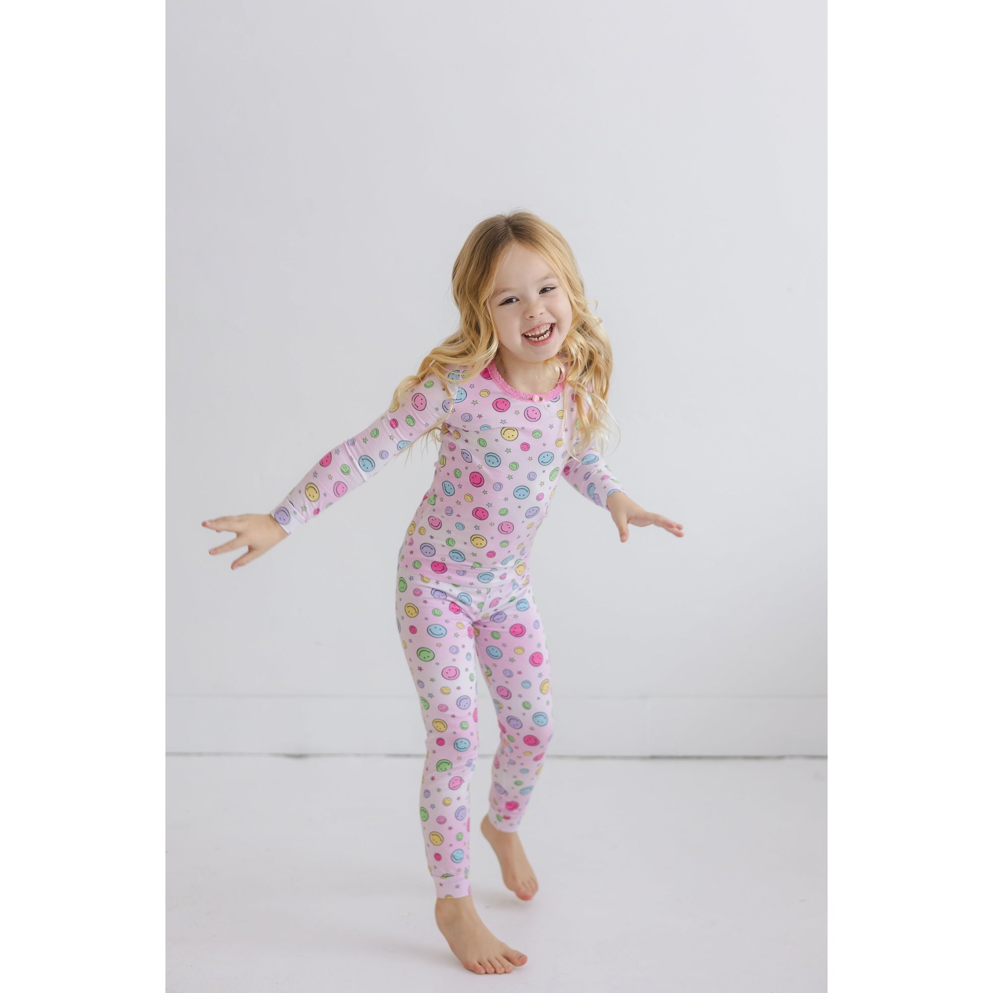 happy pink long sleeve pajama set