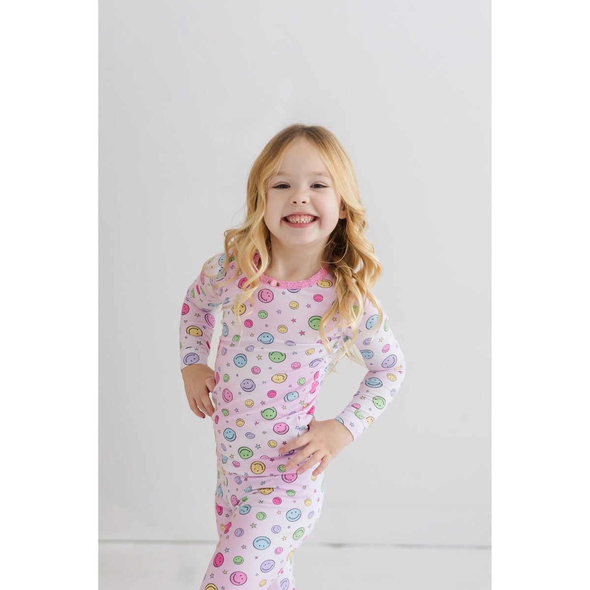 happy pink long sleeve pajama set