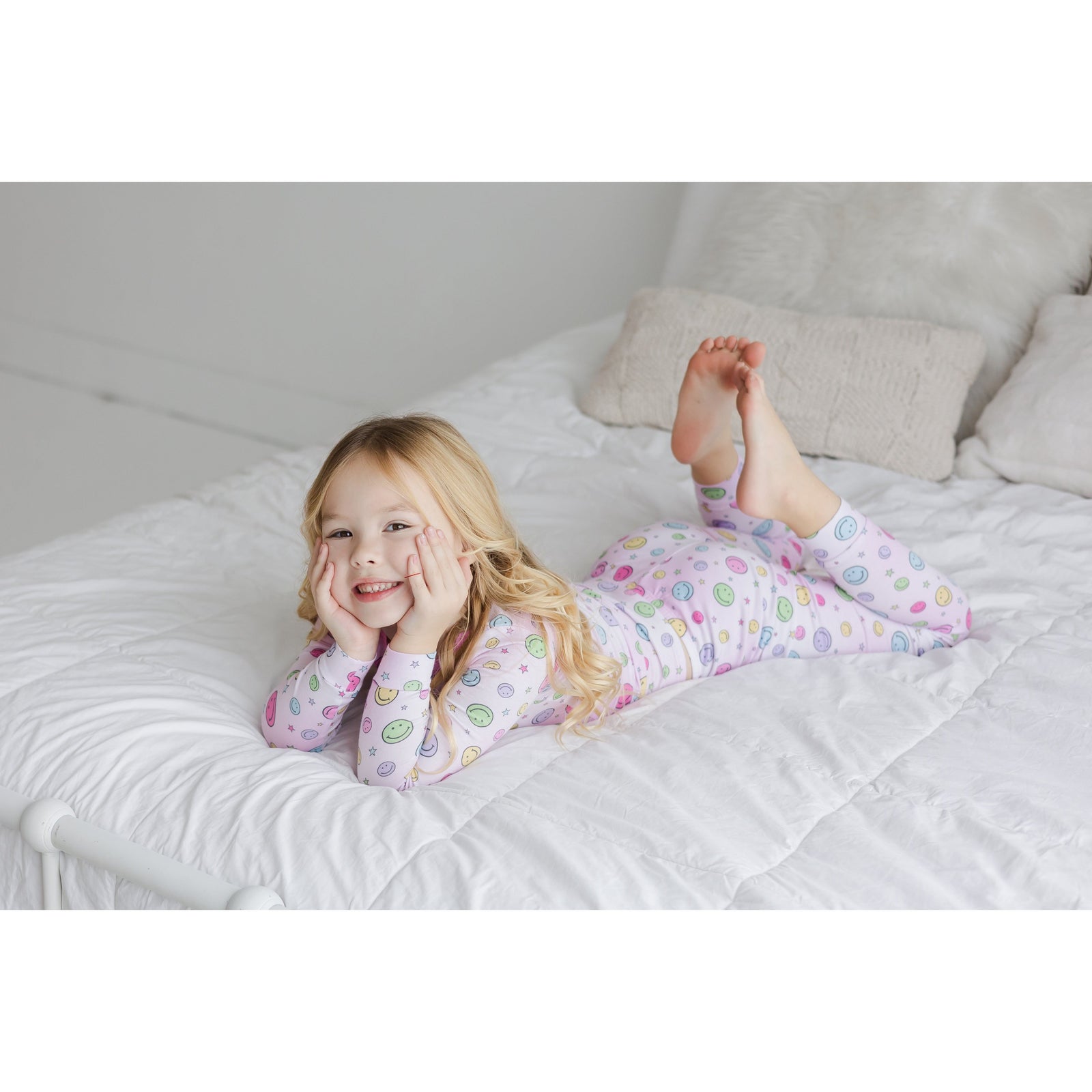 happy pink long sleeve pajama set