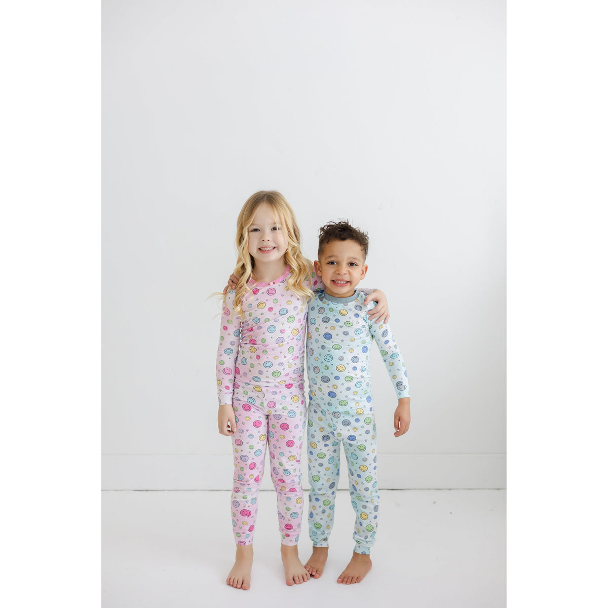 happy blue long sleeve pajama set