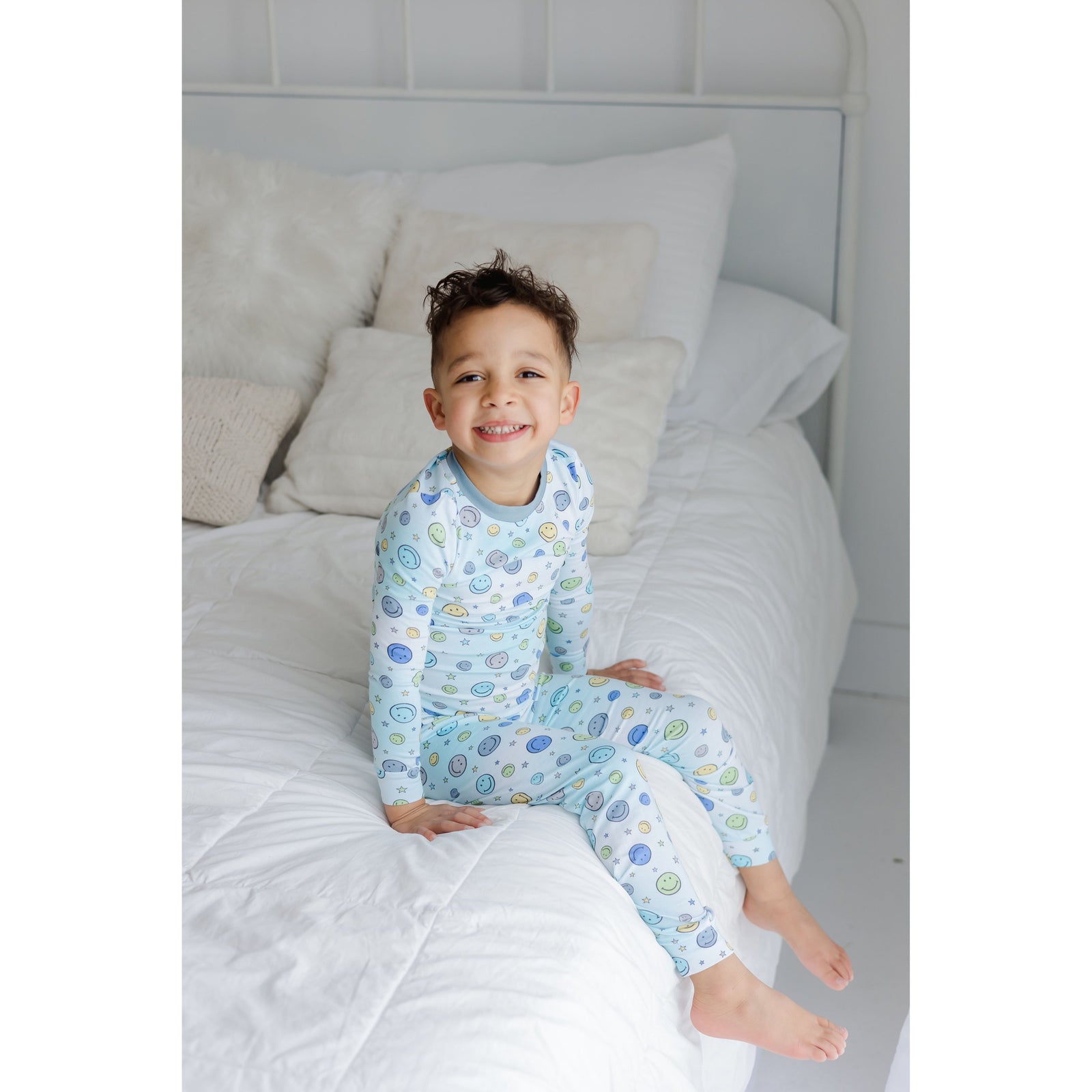 happy blue long sleeve pajama set