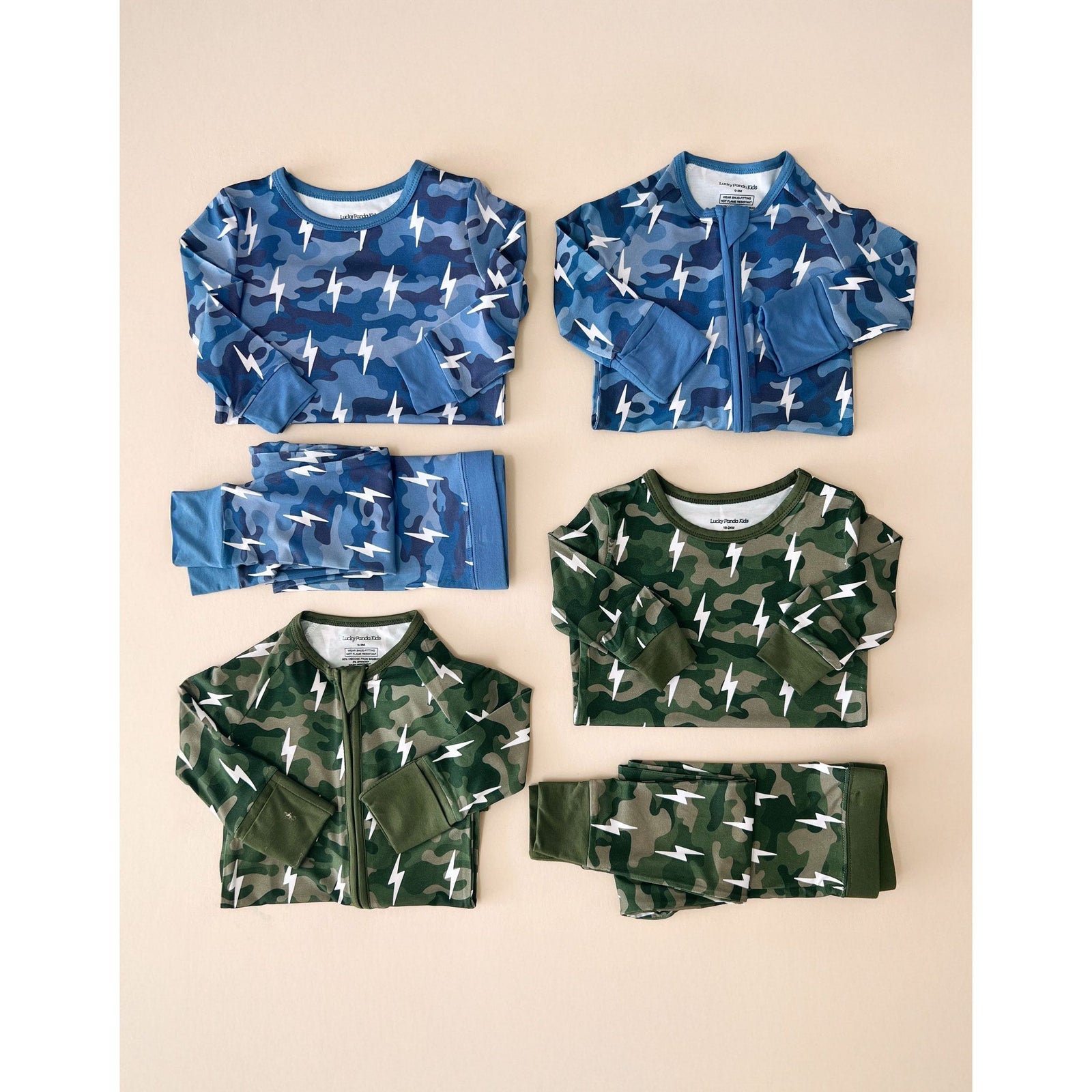 Bamboo Two Piece Set | Green Camo Bolts