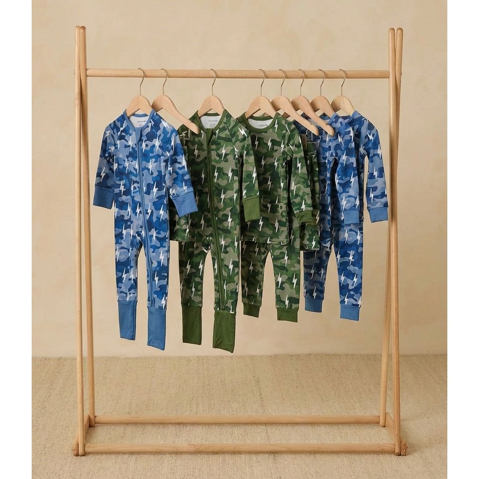 Bamboo Zip Romper | Blue Camo Bolts