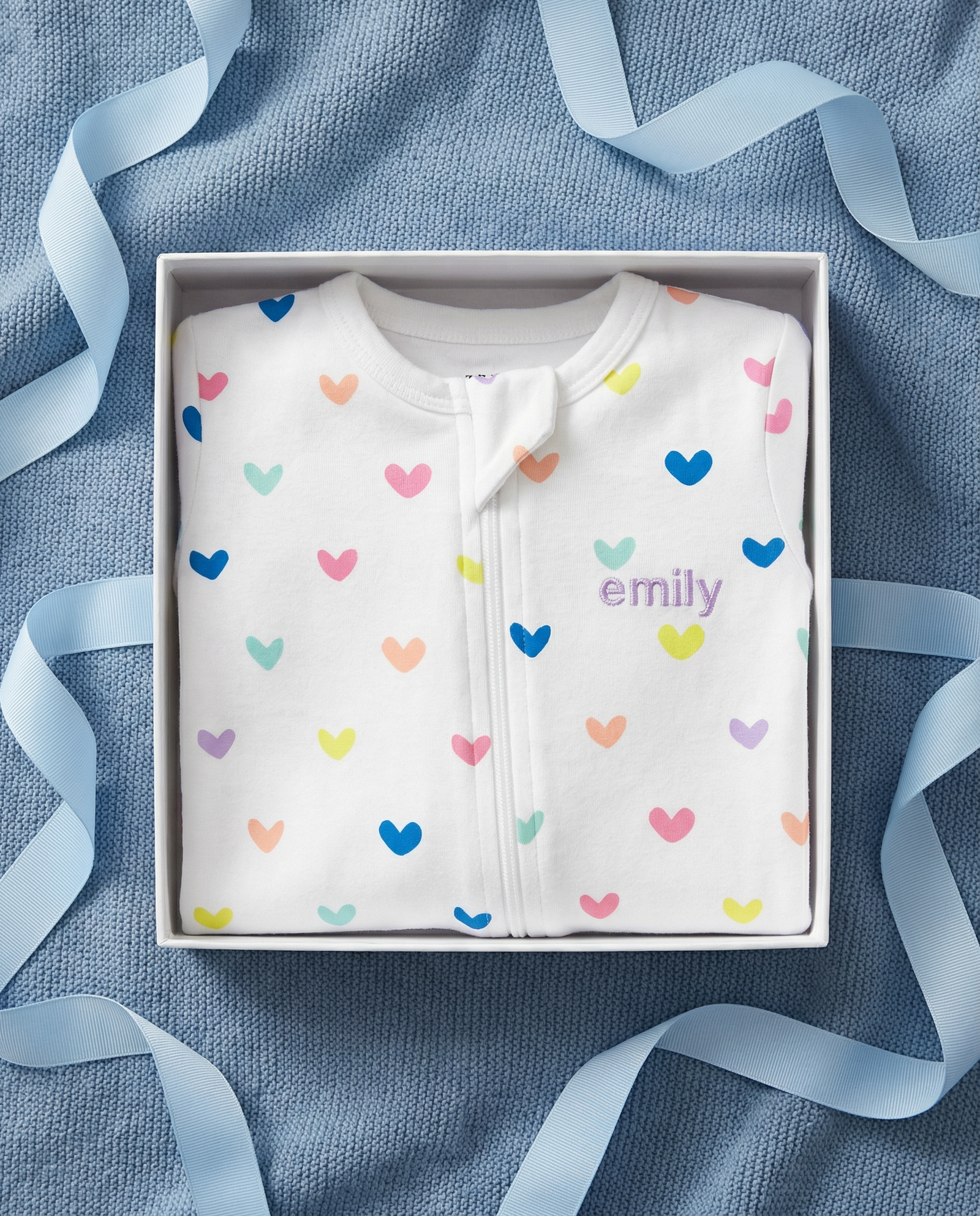 The Organic Zipper Footie [Rainbow Hearts]