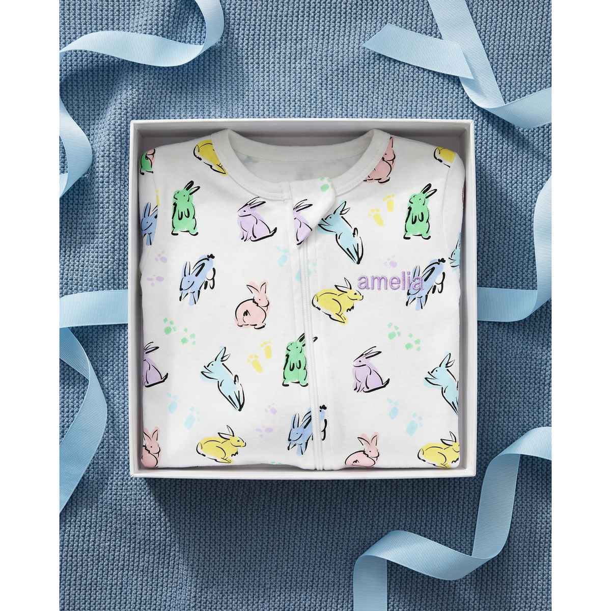 The Organic Zipper Footie [Bunny Hop]