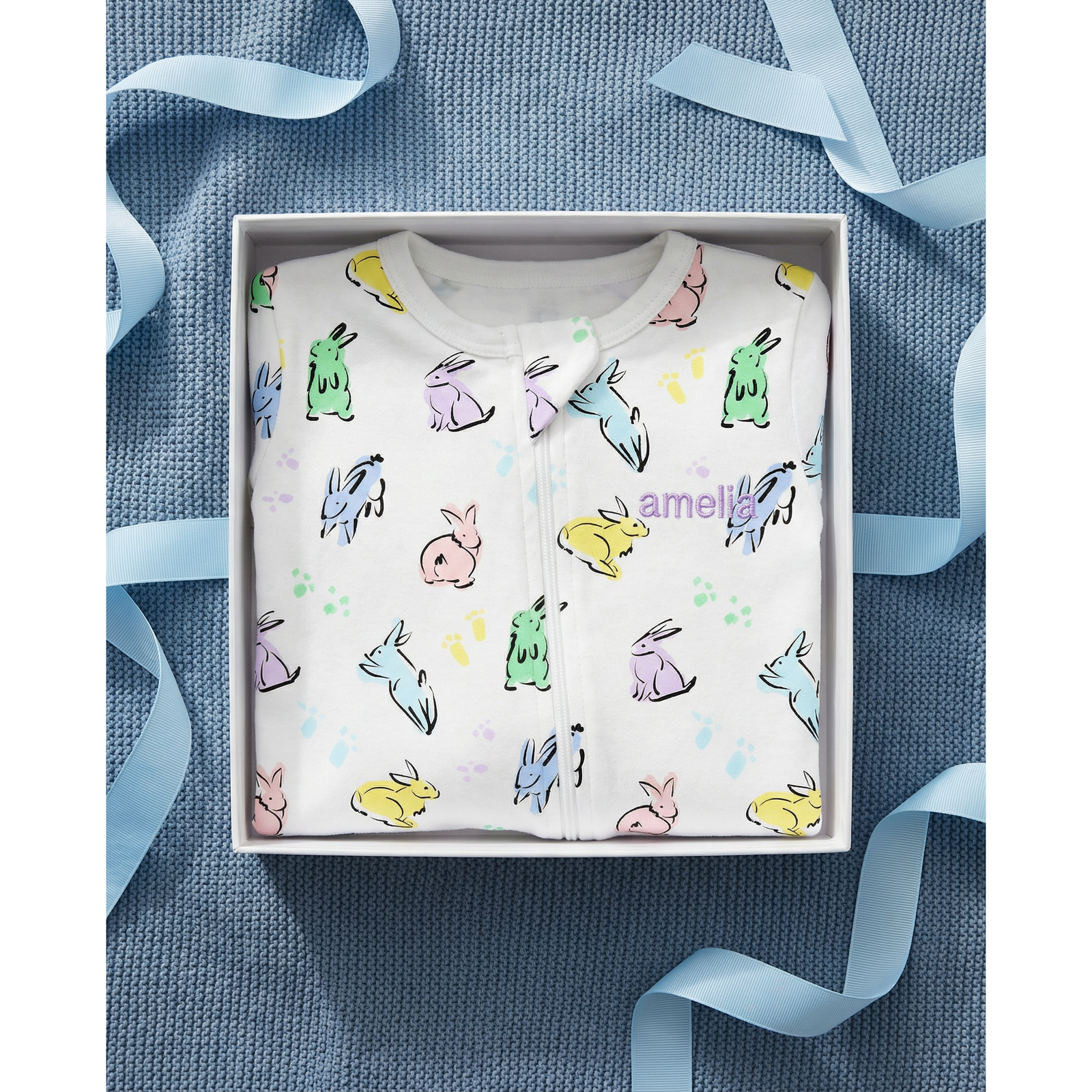 The Organic Zipper Footie [Bunny Hop]