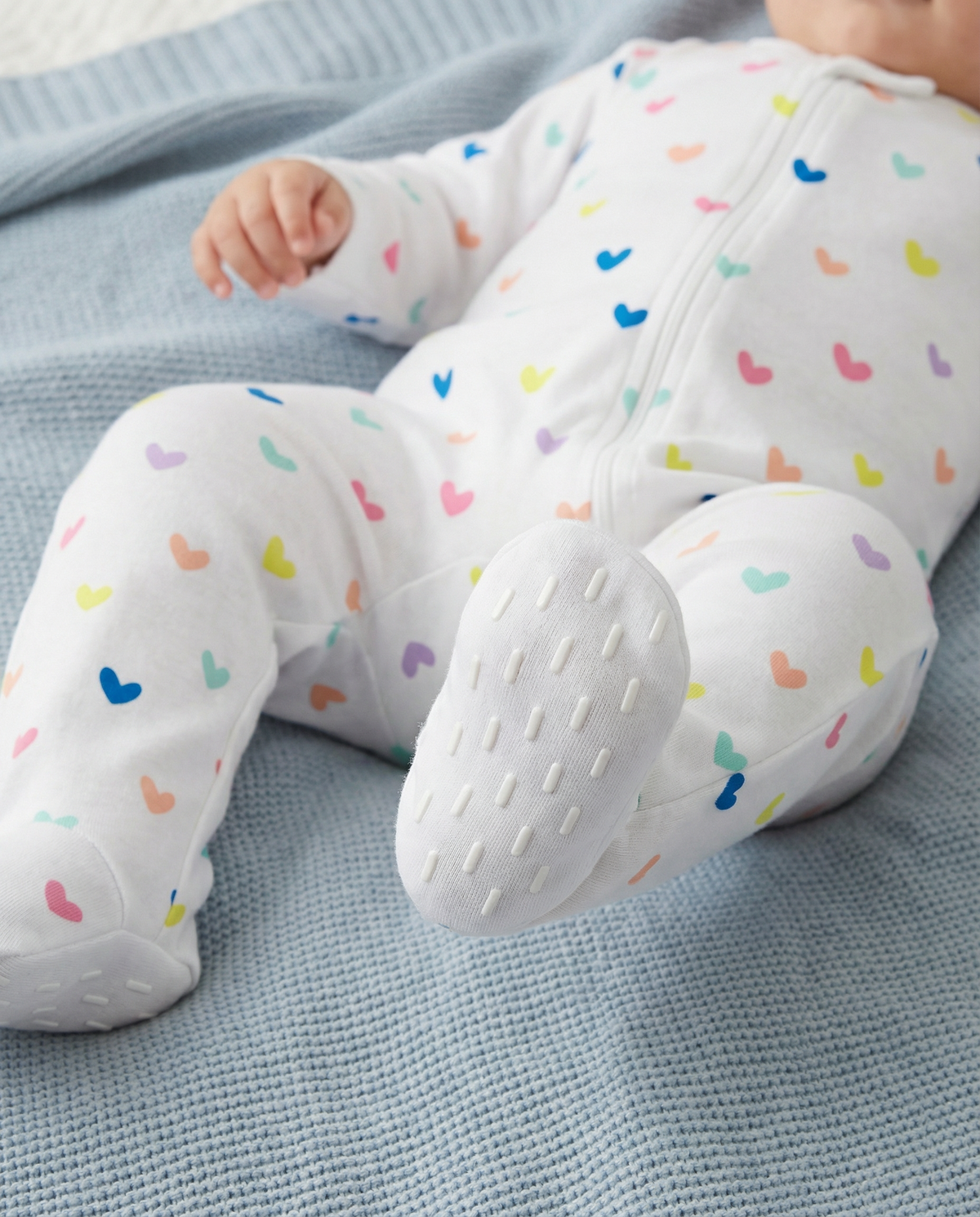 The Organic Zipper Footie [Rainbow Hearts]