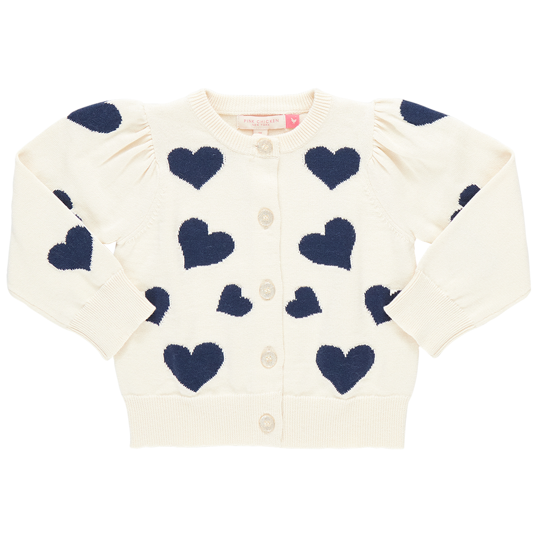 girls constance sweater | navy tossed hearts