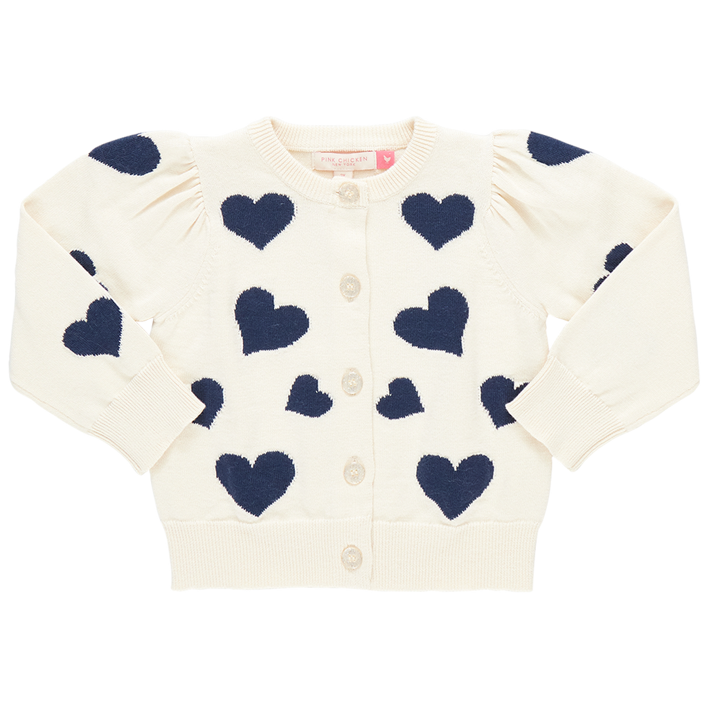 girls constance sweater | navy tossed hearts