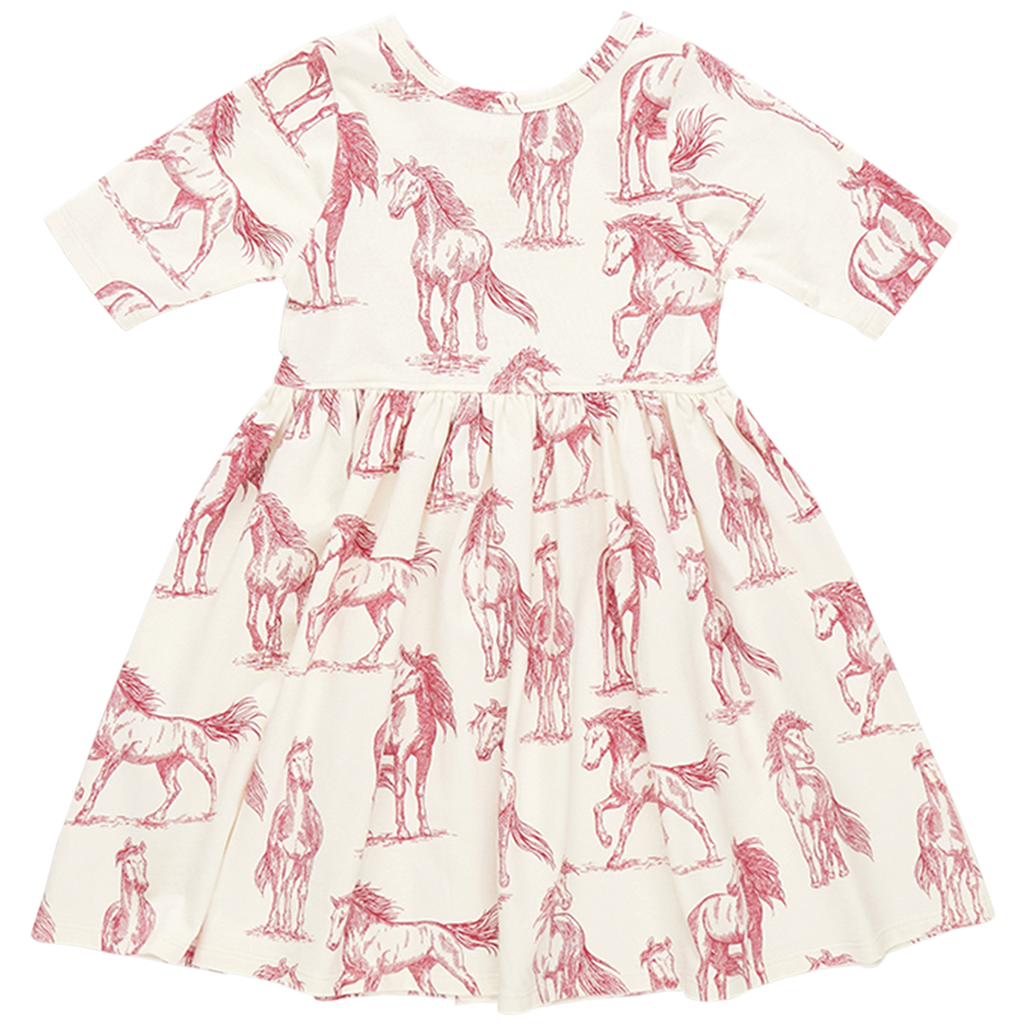 girls organic steph dress | vintage rose horses