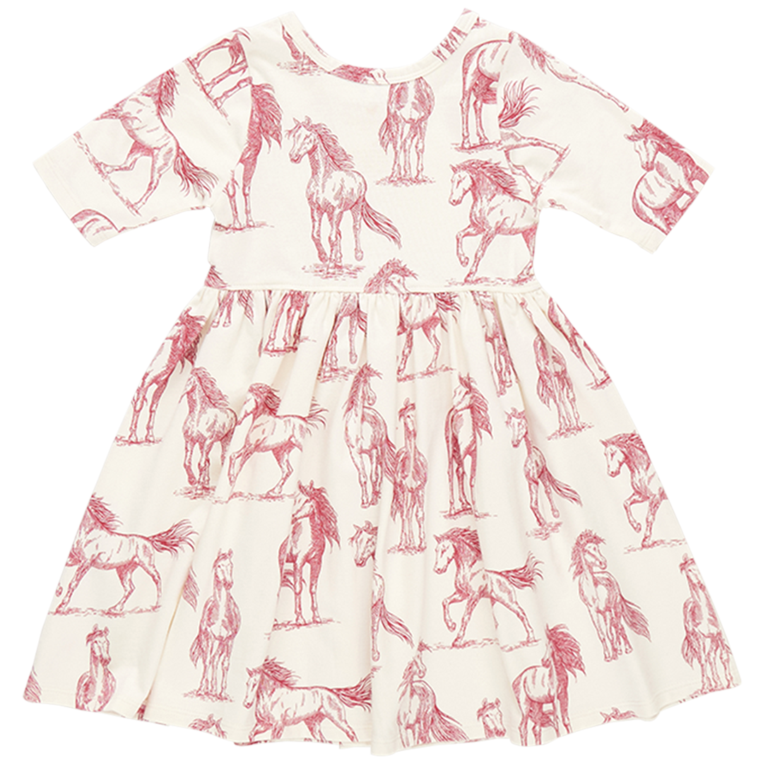 girls organic steph dress | vintage rose horses