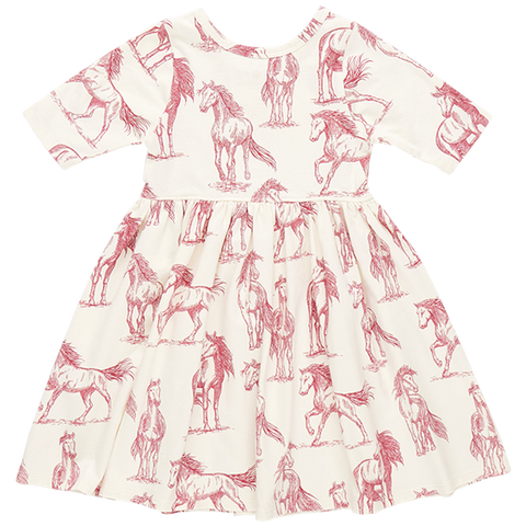 girls organic steph dress | vintage rose horses