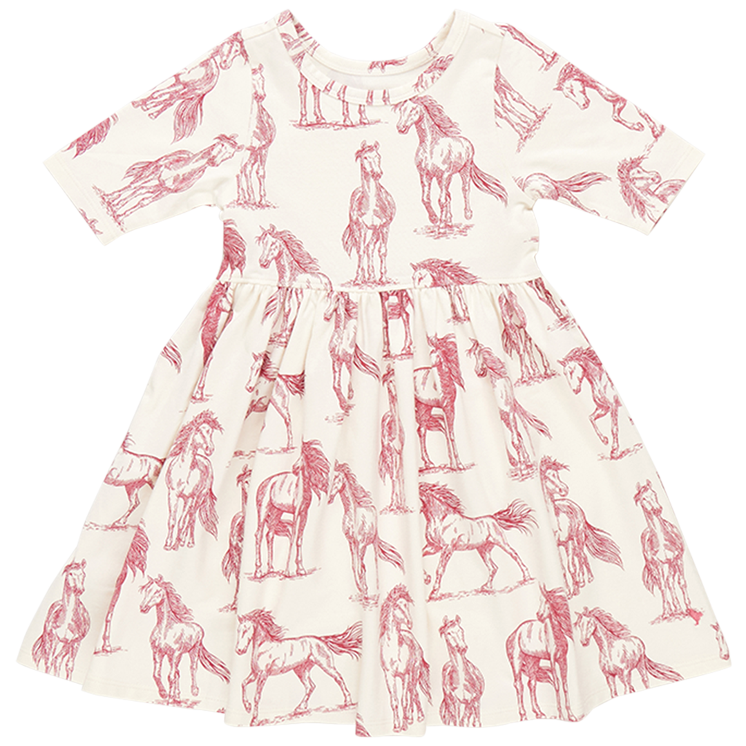 girls organic steph dress | vintage rose horses