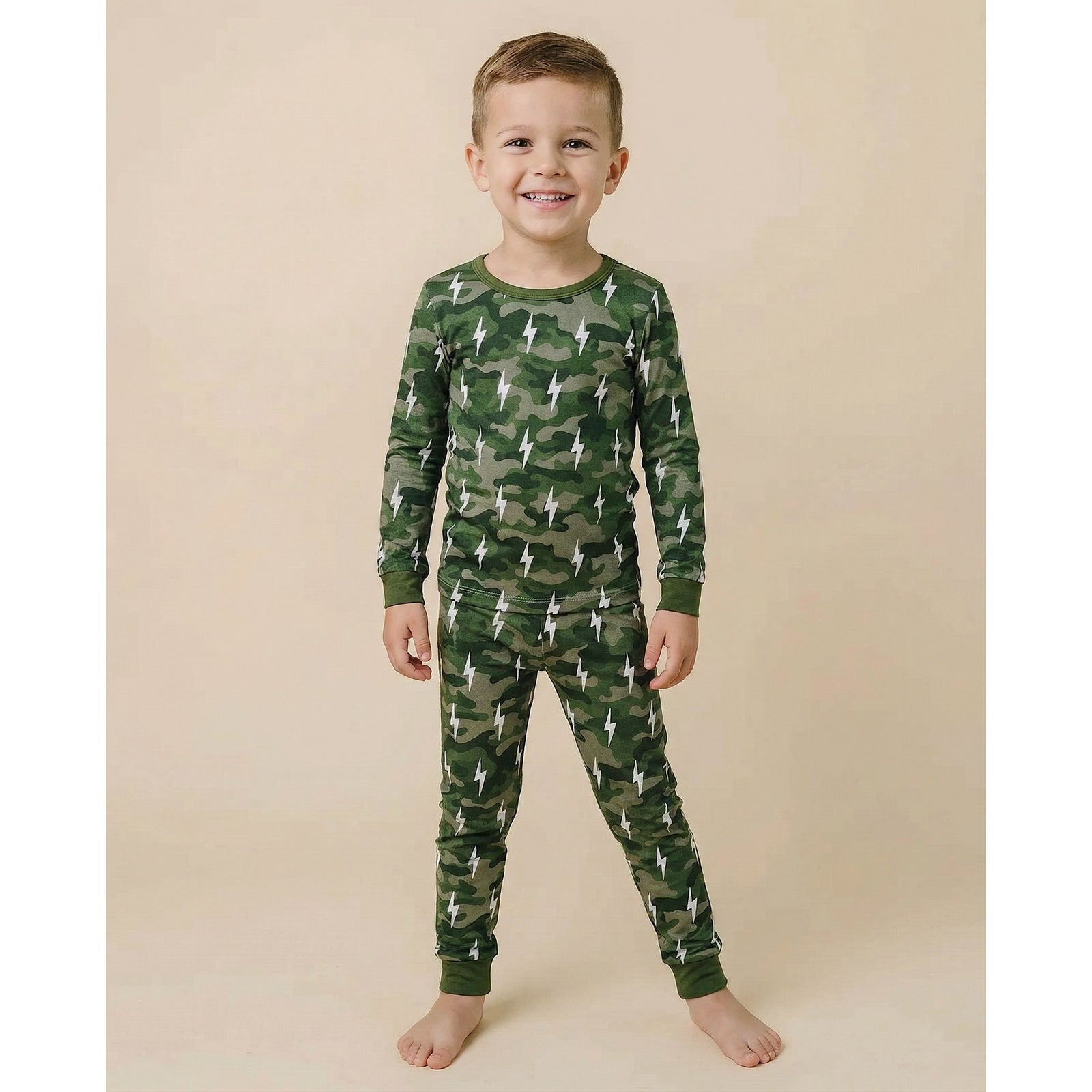 Bamboo Two Piece Set | Green Camo Bolts