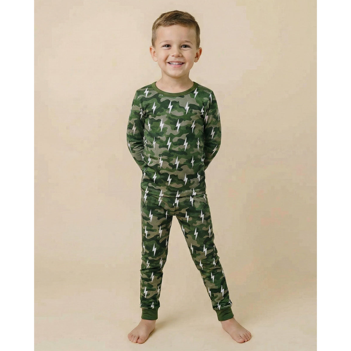 Bamboo Two Piece Set | Green Camo Bolts