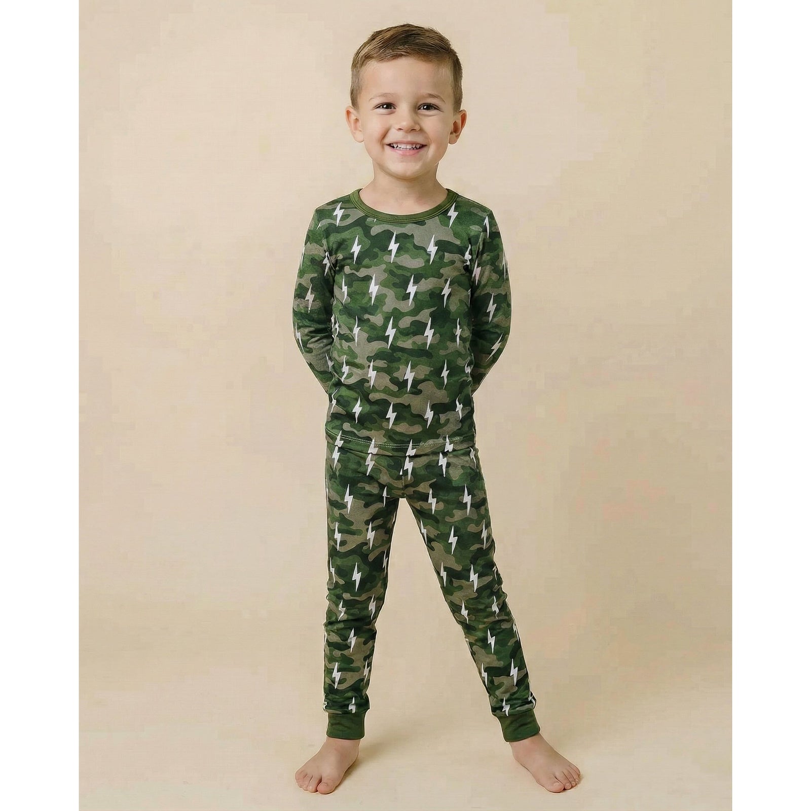 Bamboo Two Piece Set | Green Camo Bolts