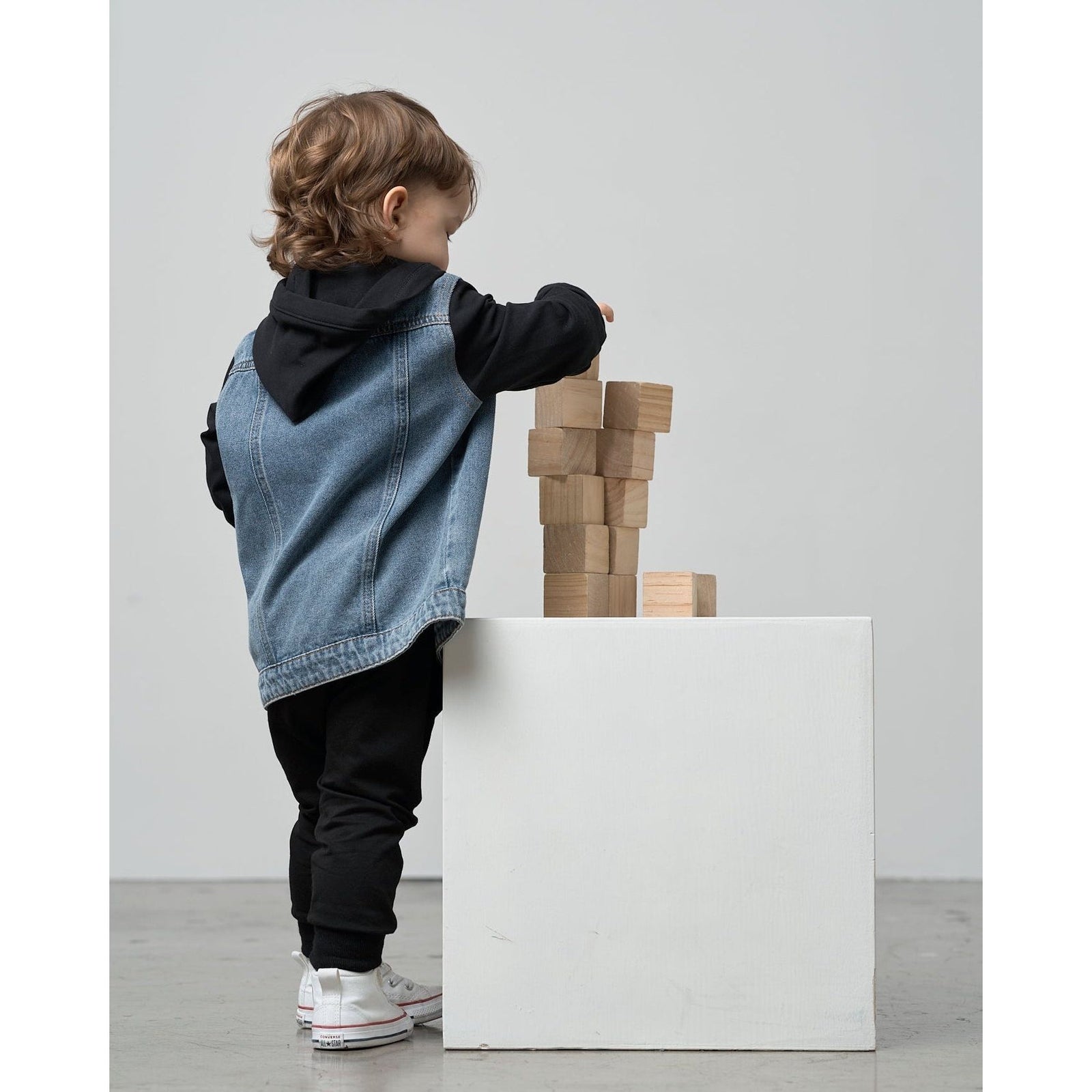 Hooded Denim Jacket - Black