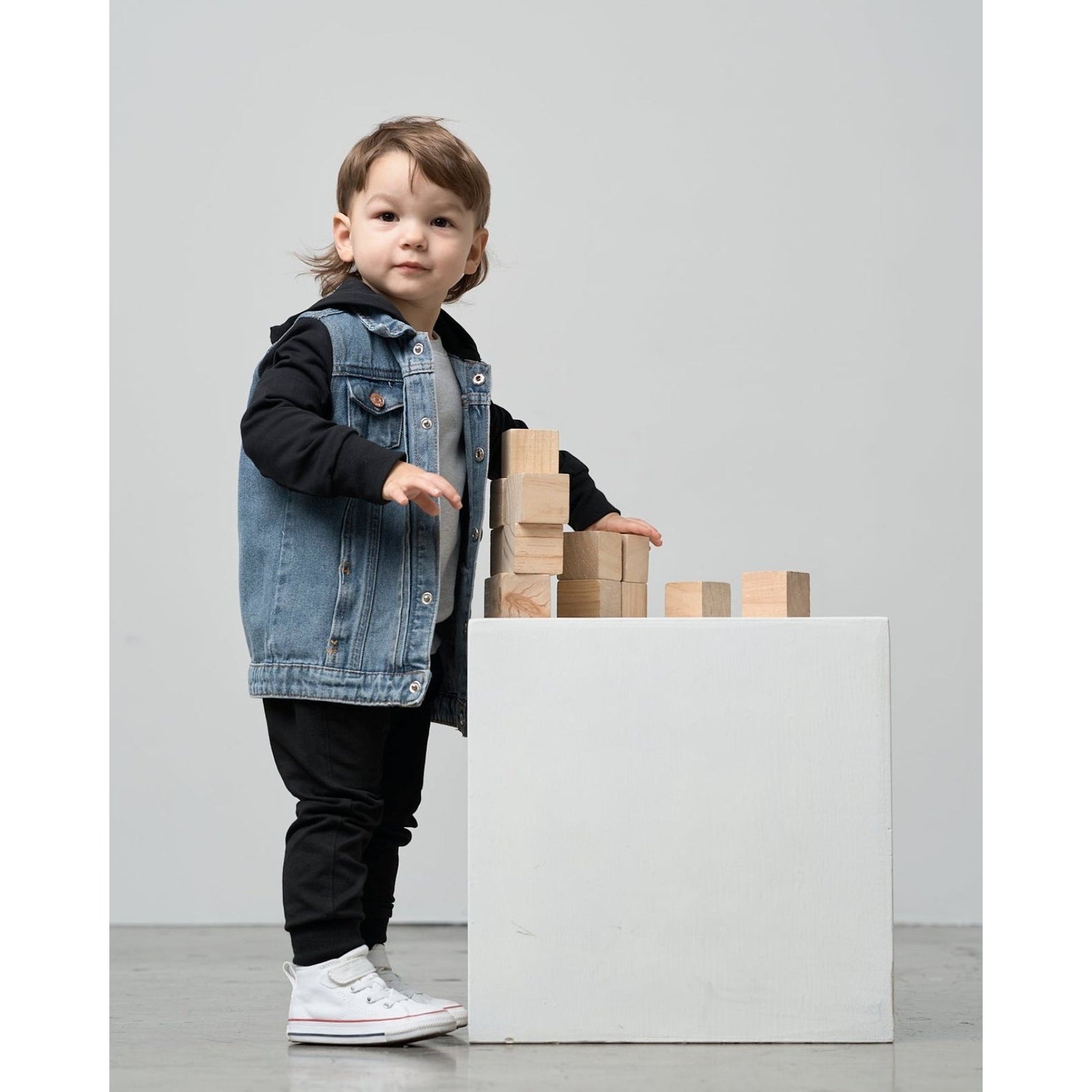 Hooded Denim Jacket - Black