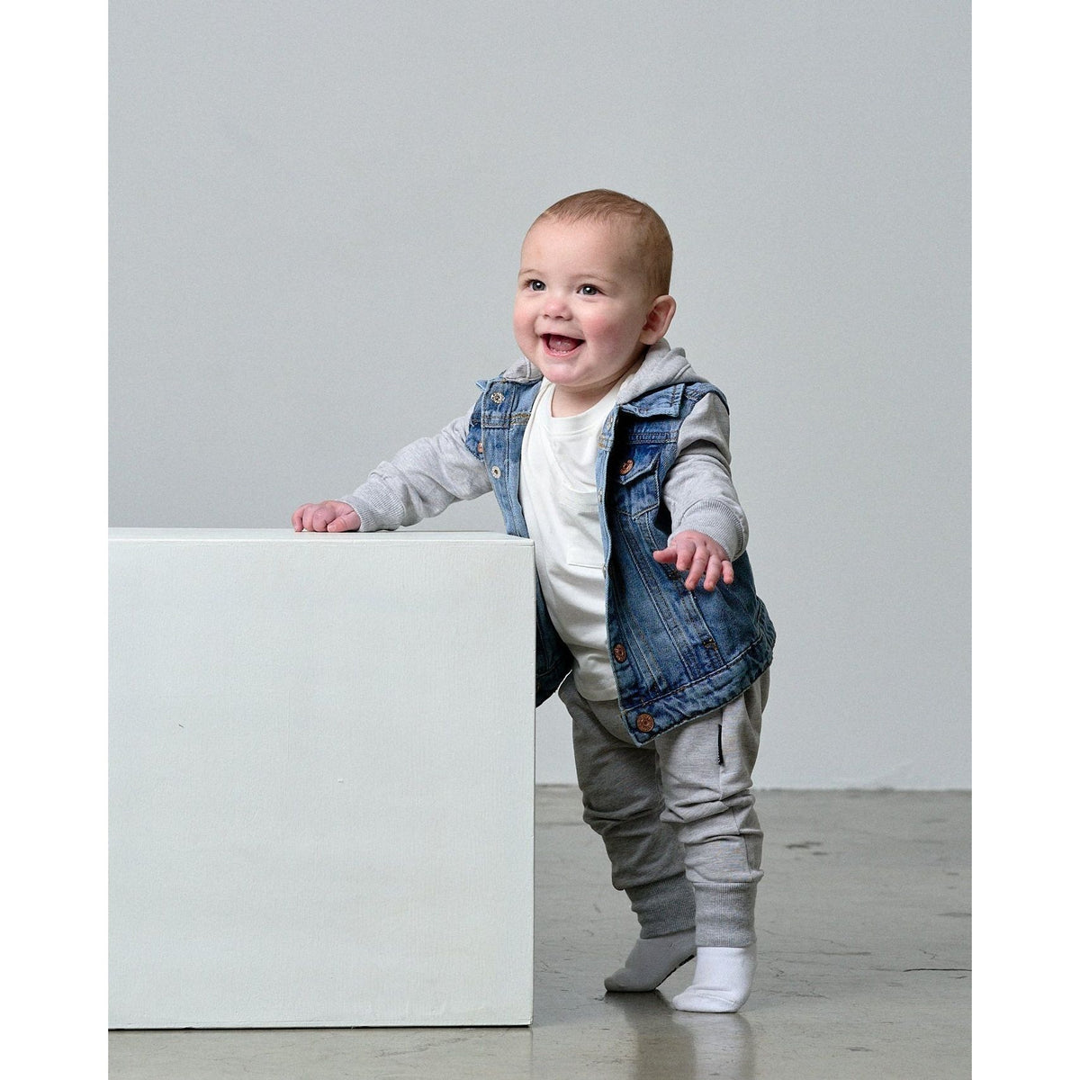 Hooded Denim Jacket - Grey