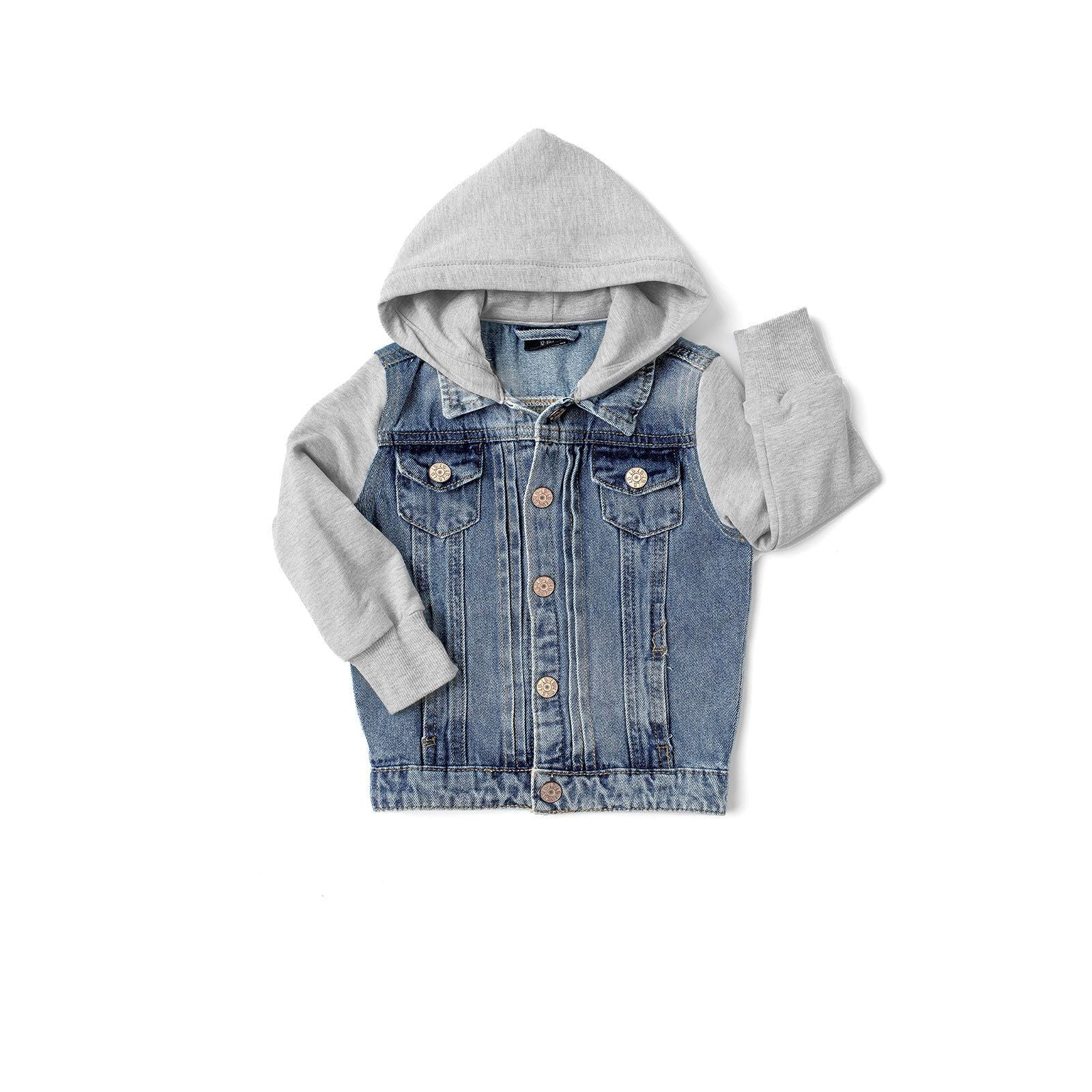 Hooded Denim Jacket - Grey
