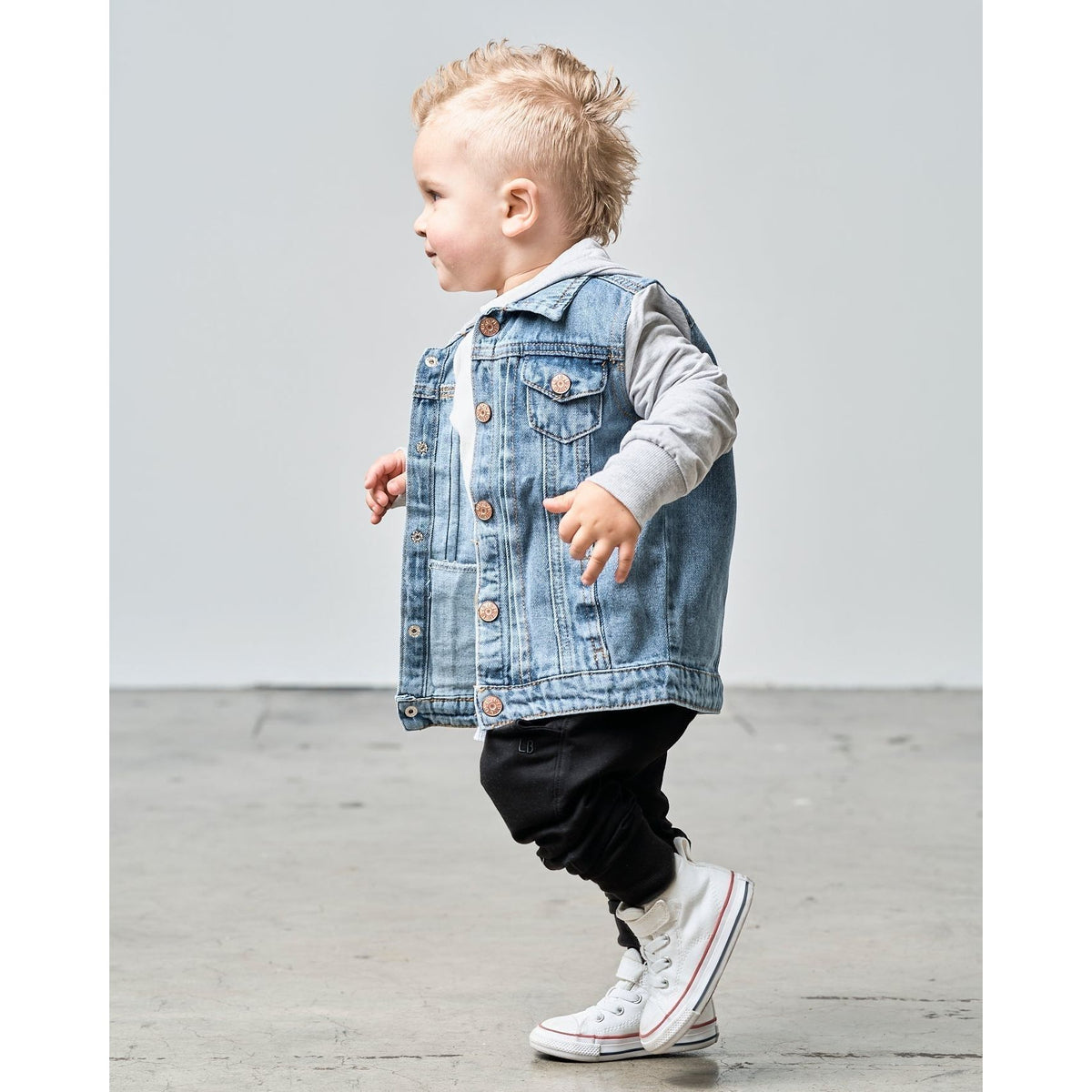 Hooded Denim Jacket - Grey