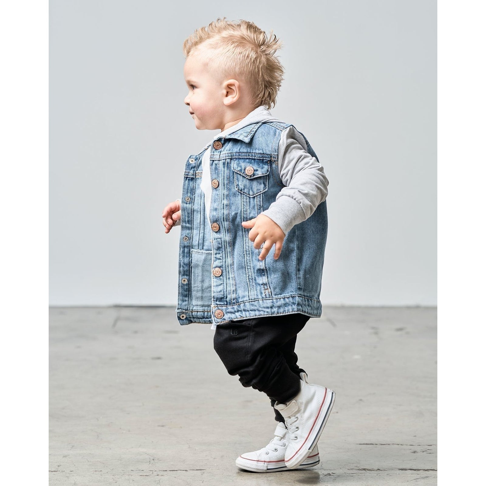 Hooded Denim Jacket - Grey