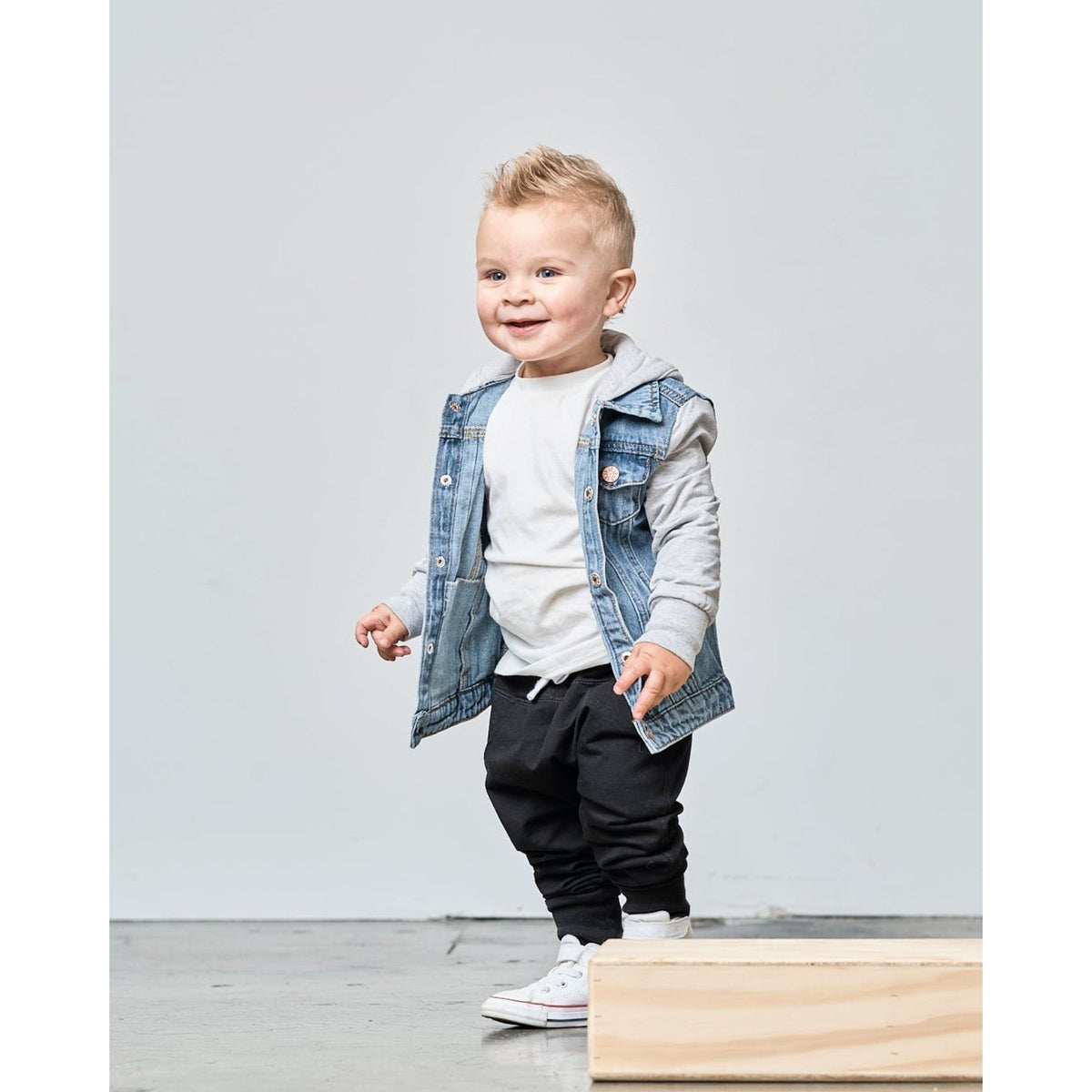 Hooded Denim Jacket - Grey