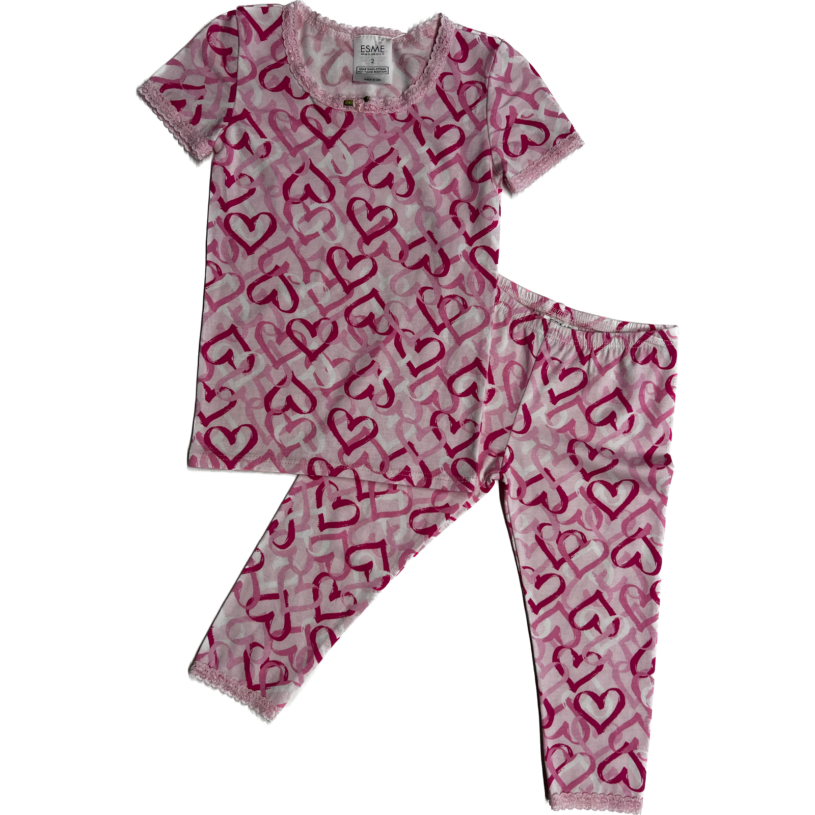 short sleeve pajama set in chandelier hearts