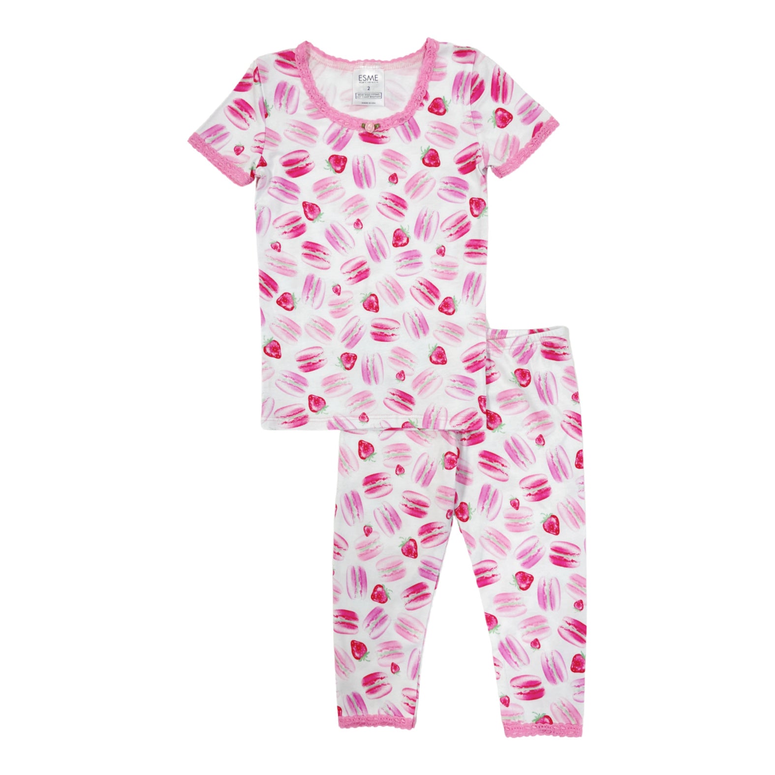 short sleeve pajama set in strawberry macaron