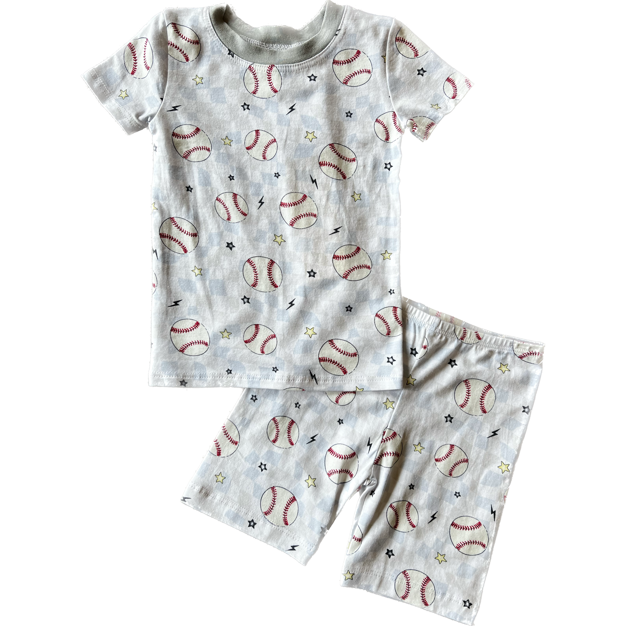 short sleeve and boxer pajama set in baseball