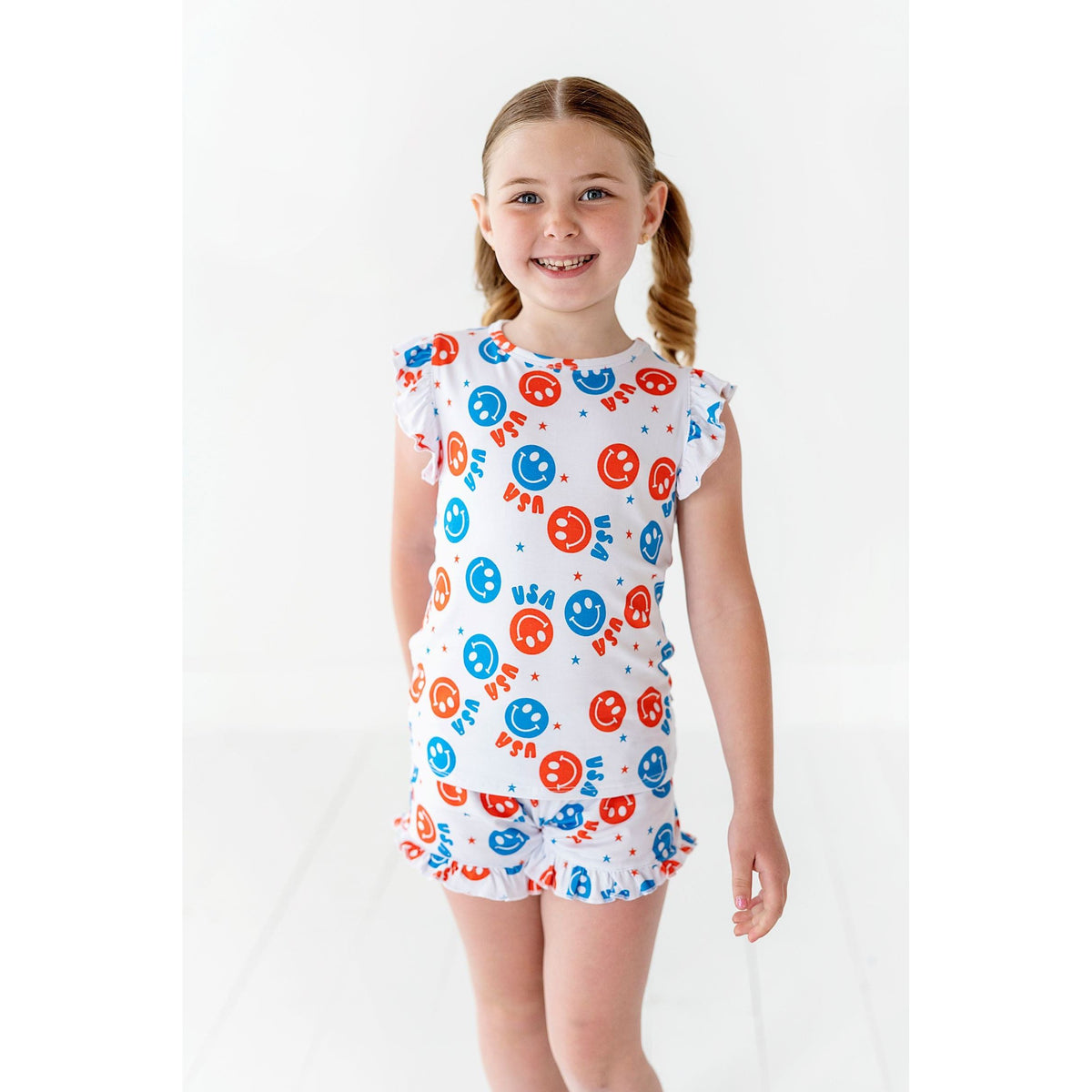 USA Happy Face Ruffle Short Set