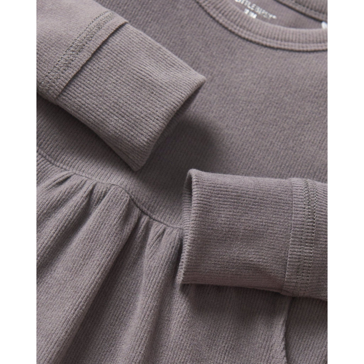 Long Sleeve Ribbed Dress - Graphite