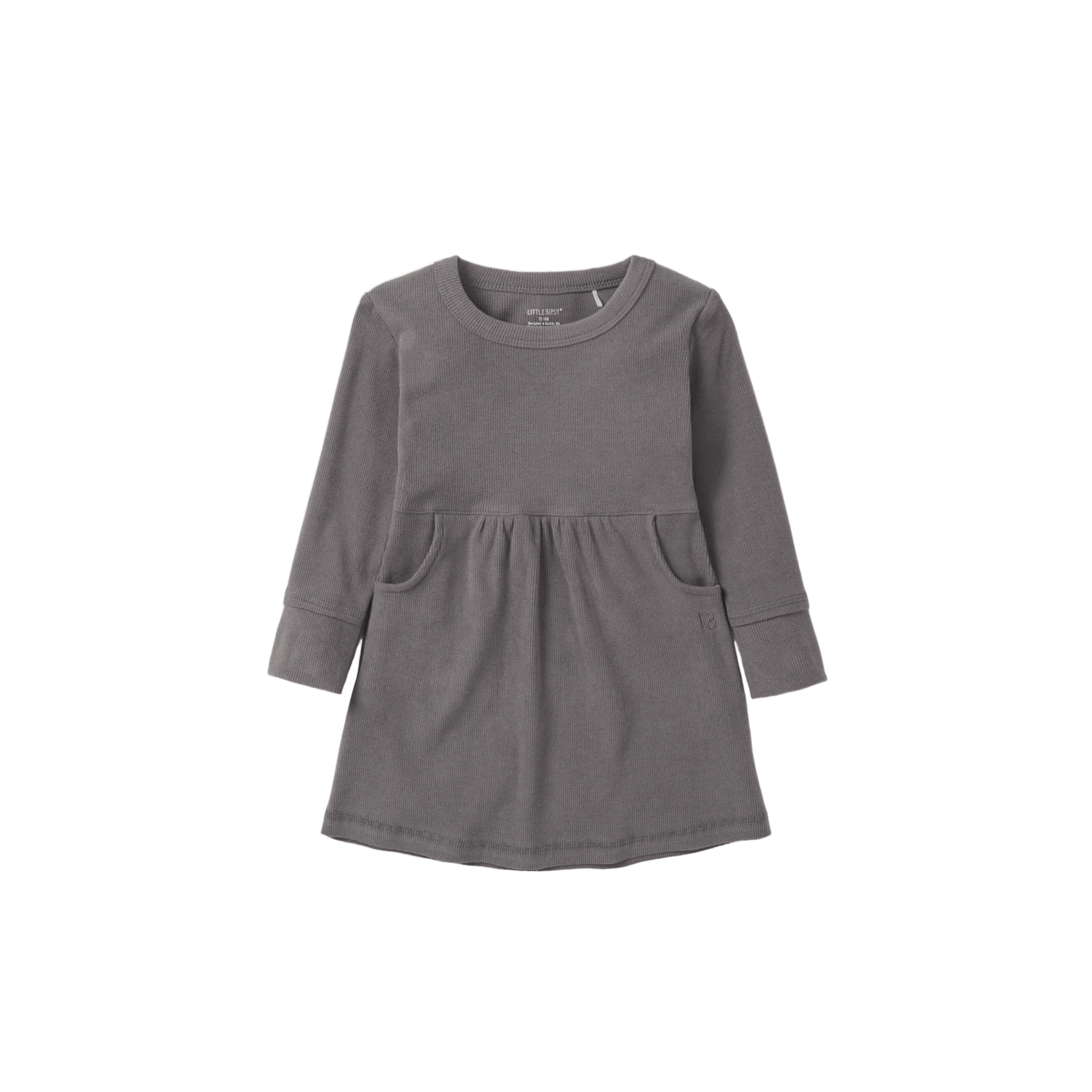 Long Sleeve Ribbed Dress - Graphite
