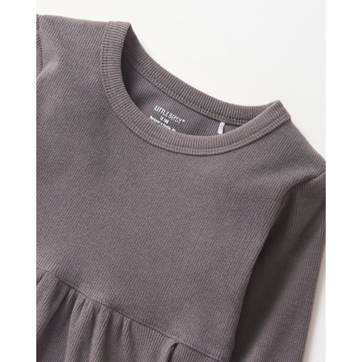 Long Sleeve Ribbed Dress - Graphite