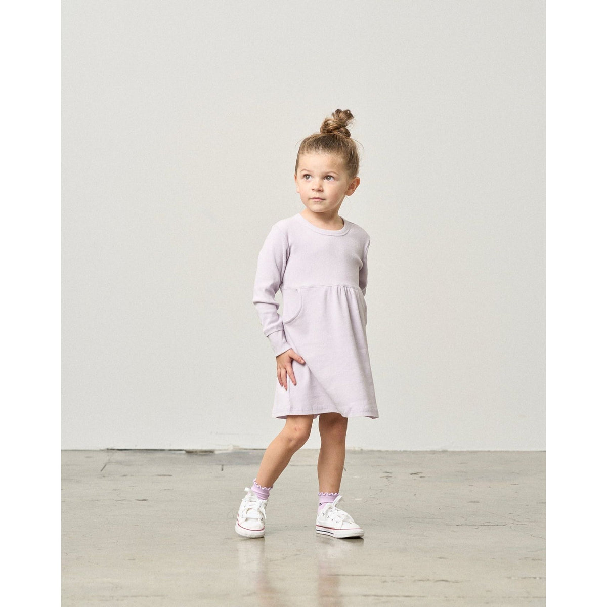 Long Sleeve Ribbed Dress - Lilac
