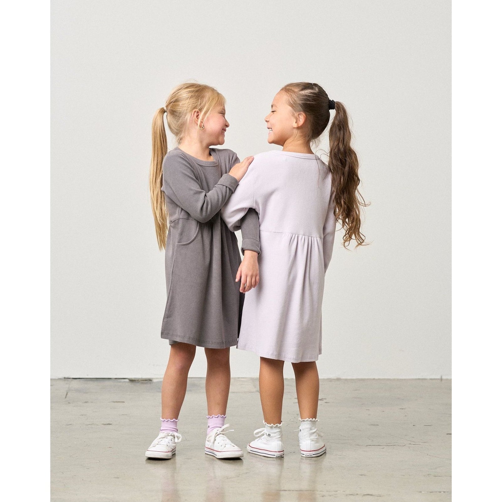 Long Sleeve Ribbed Dress - Lilac