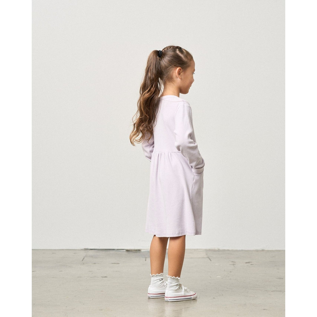 Long Sleeve Ribbed Dress - Lilac