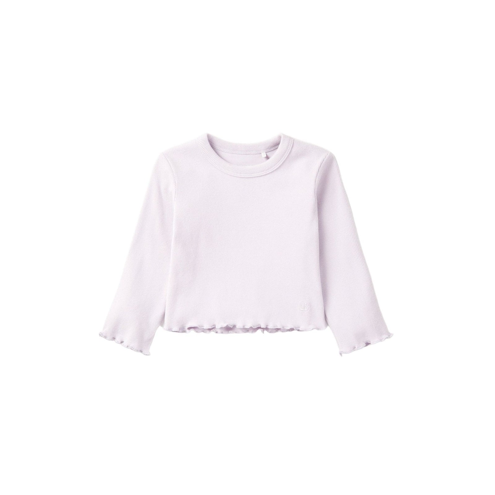 Long Sleeve Ribbed Lettuce Trim Tee - Lilac