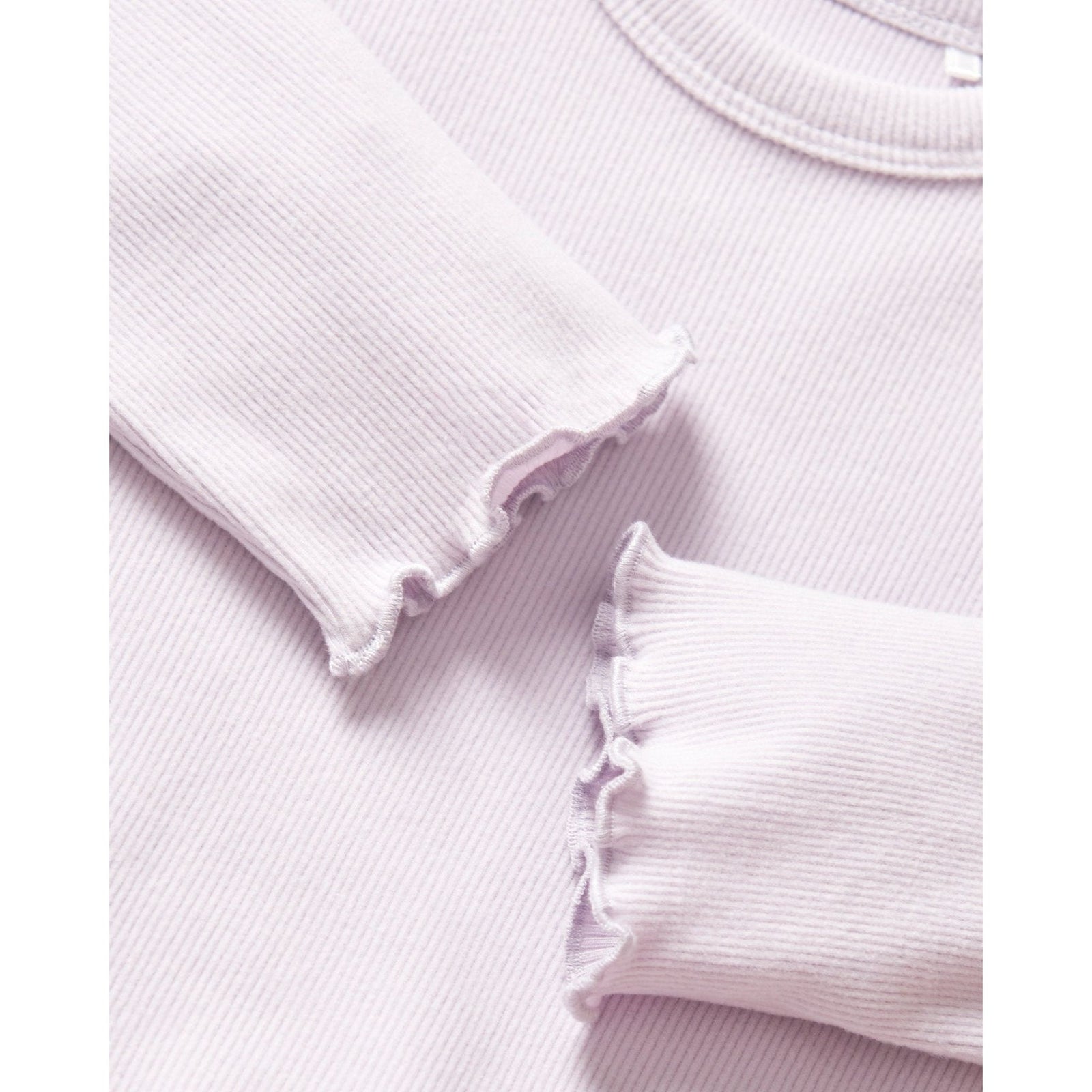 Long Sleeve Ribbed Lettuce Trim Tee - Lilac